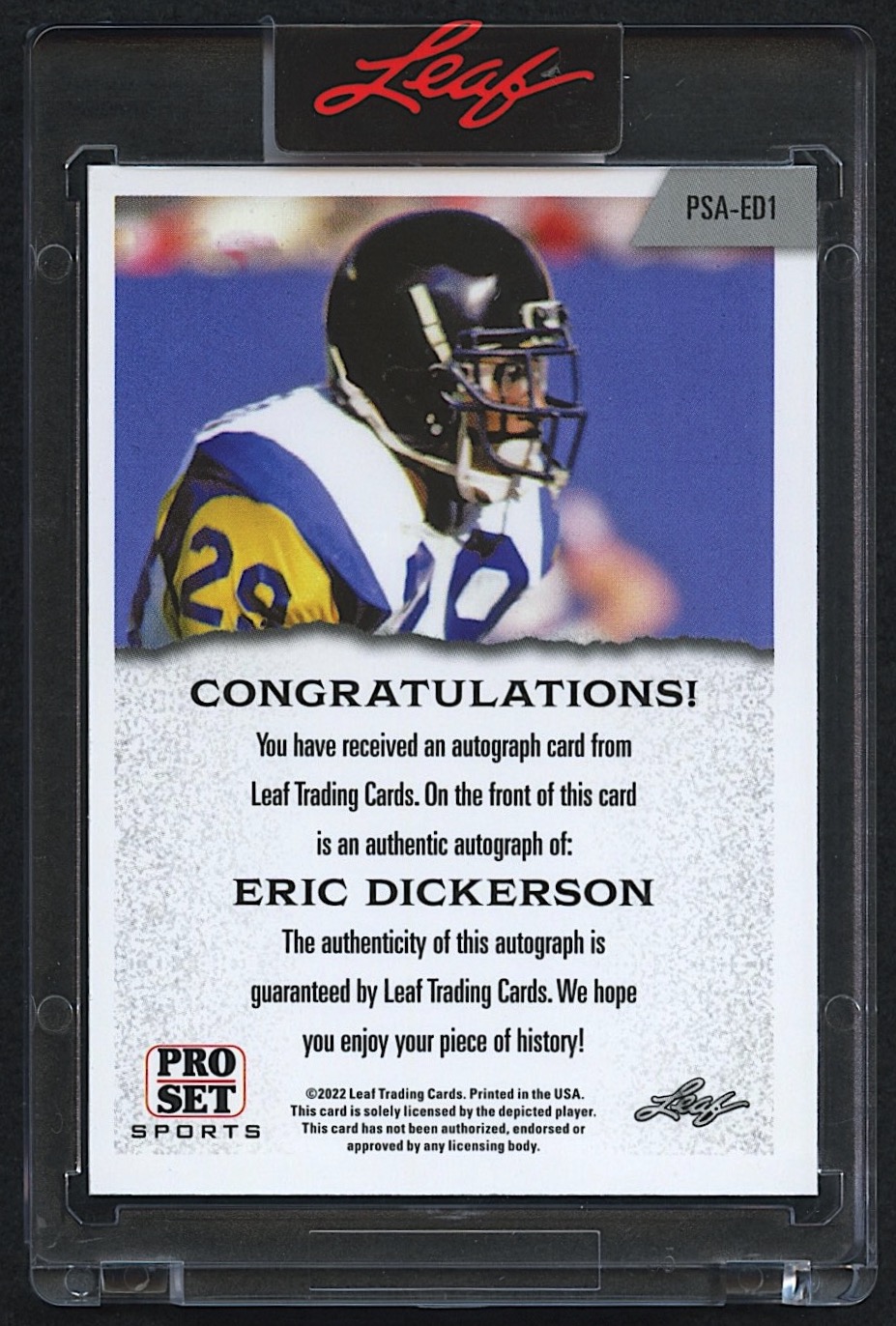 Eric Dickerson 2022 Leaf Pro Set #PSA-ED1 Autograph #1/25 at PristineAuction.com Eric Dickerson 2022 Leaf Pro Set #PSA-ED1 Autograph #1/25 at PristineAuction.com
