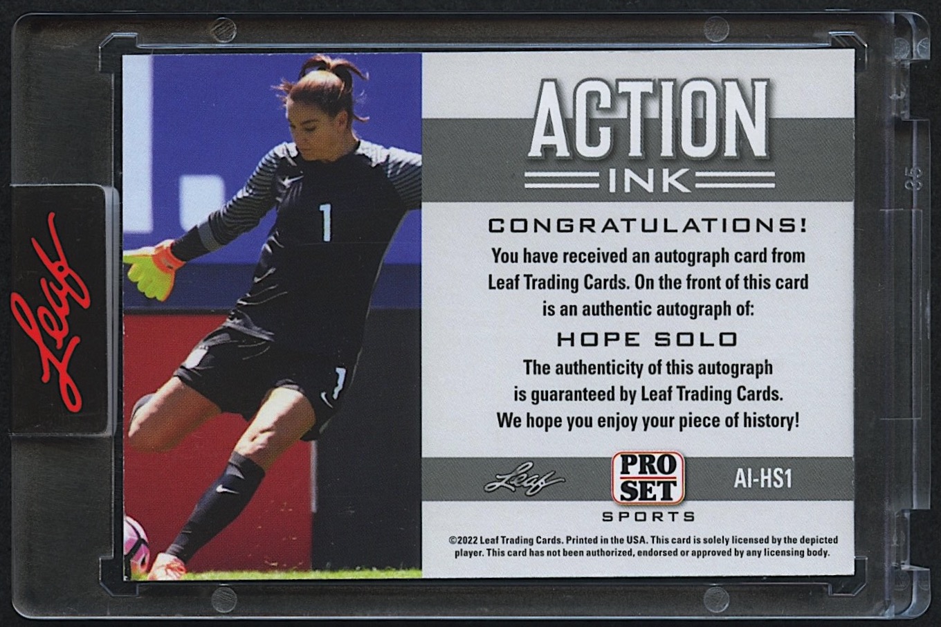 Hope Solo 2022 Leaf Pro Set #AI-HS1 'Action Ink' Autograph at PristineAuction.com Hope Solo 2022 Leaf Pro Set #AI-HS1 'Action Ink' Autograph at PristineAuction.com