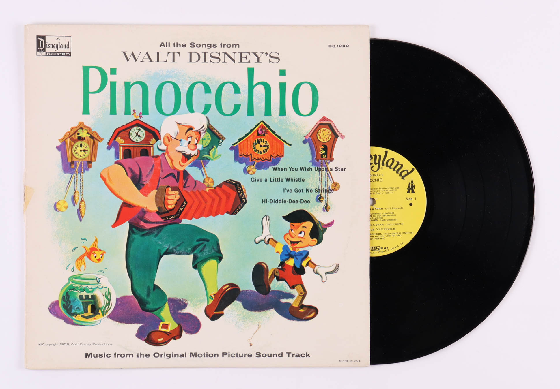 Vintage 1959 Walt Disney's "Pinocchio" Original Soundtrack Vinyl LP Record Album at PristineAuction.com Vintage 1959 Walt Disney's "Pinocchio" Original Soundtrack Vinyl LP Record Album at PristineAuction.com