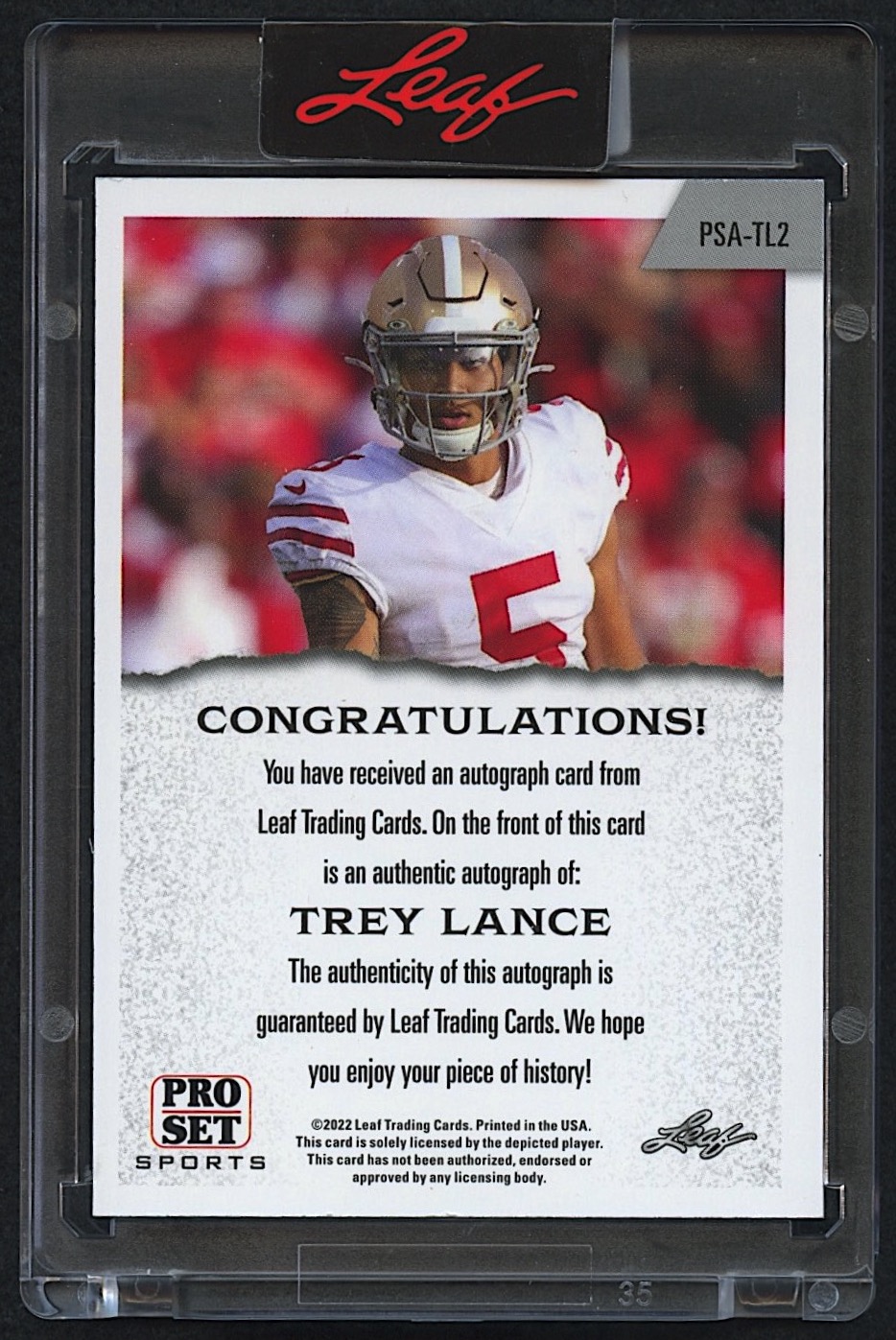Trey Lance 2022 Leaf Pro Set #PSA-TL2 Autograph at PristineAuction.com Trey Lance 2022 Leaf Pro Set #PSA-TL2 Autograph at PristineAuction.com
