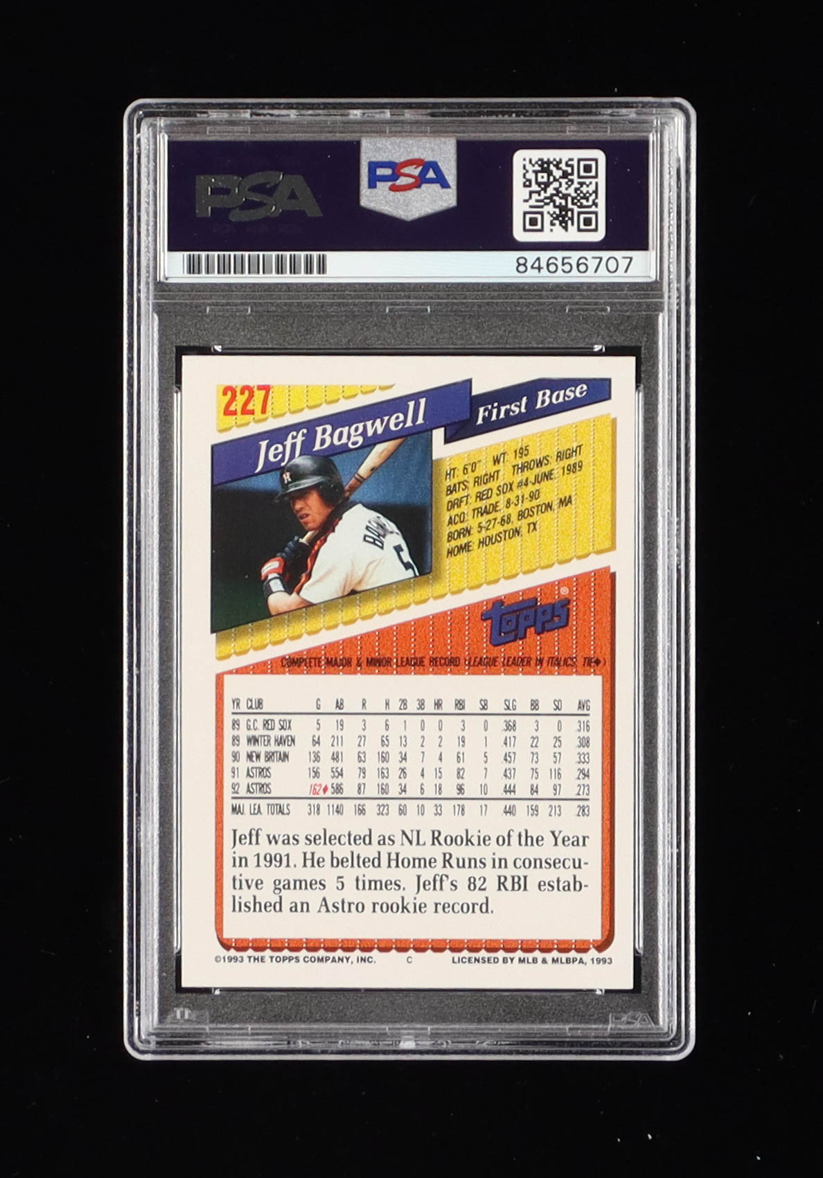 Jeff Bagwell Signed 1993 Topps #227 Inscribed "Best Wishes!" (PSA) at PristineAuction.com Jeff Bagwell Signed 1993 Topps #227 Inscribed "Best Wishes!" (PSA) at PristineAuction.com
