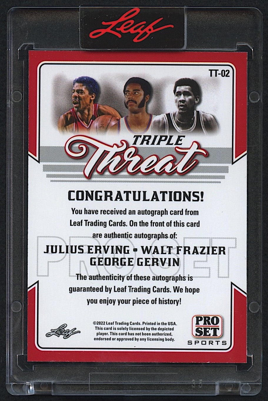 Julius Erving / Walt Frazier / George Gervin 2022 Leaf Pro Set 'Triple Threat' #TT-02 Triple Autograph at PristineAuction.com Julius Erving / Walt Frazier / George Gervin 2022 Leaf Pro Set 'Triple Threat' #TT-02 Triple Autograph at PristineAuction.com