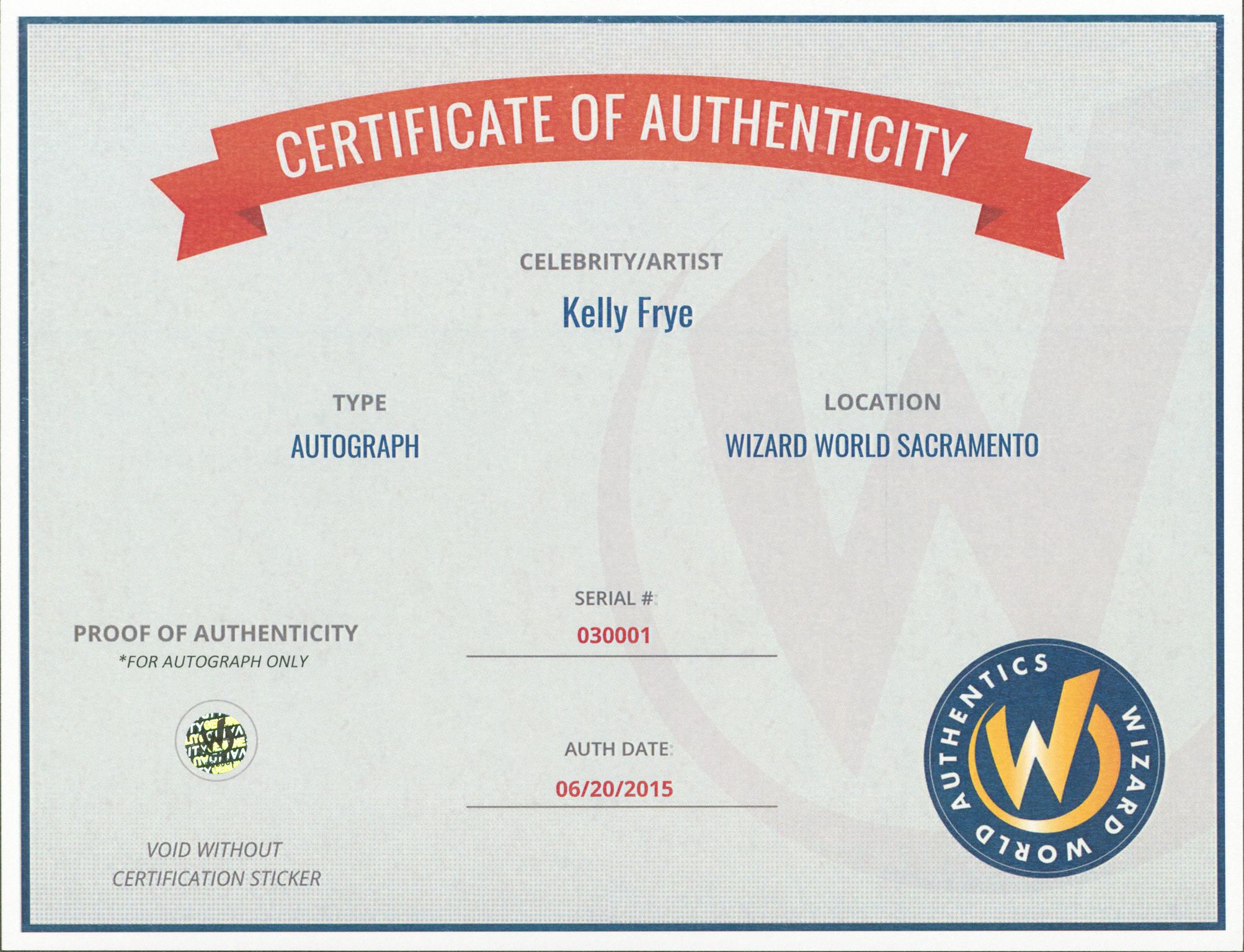 Kelly Frye Signed 8x10 Photo (Wizard World) at PristineAuction.com Kelly Frye Signed 8x10 Photo (Wizard World) at PristineAuction.com