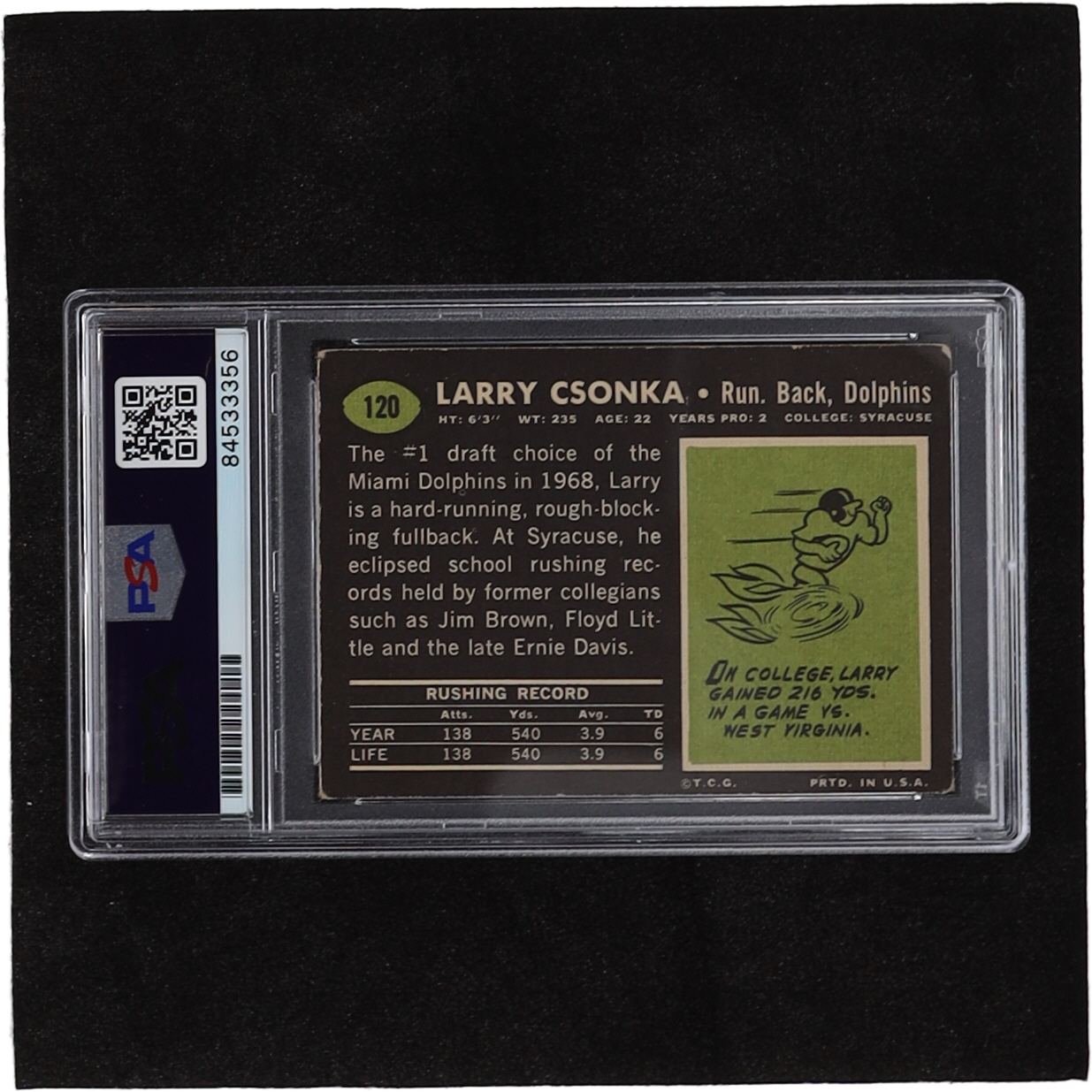 Larry Csonka Signed 1969 Topps #120 RC (PSA) at PristineAuction.com Larry Csonka Signed 1969 Topps #120 RC (PSA) at PristineAuction.com