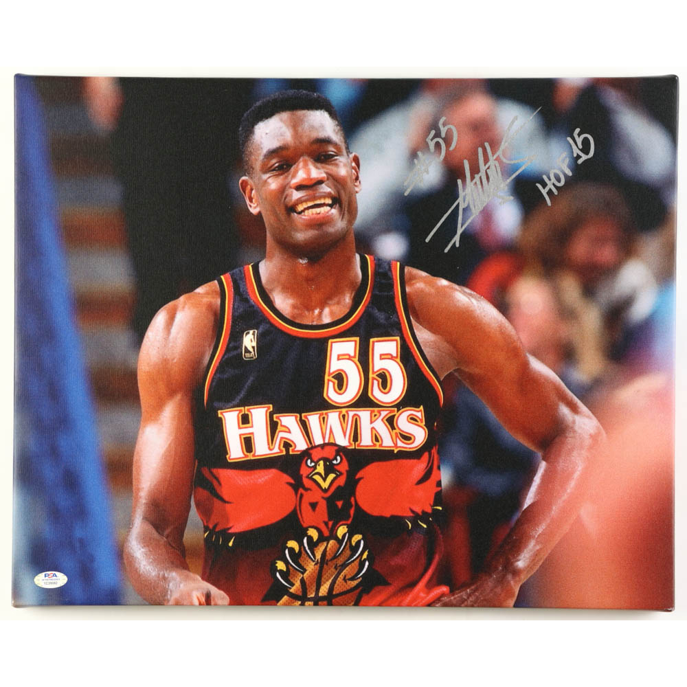 Dikembe Mutombo Signed Hawks 16x20 Canvas Photo Inscribed "HOF 15" (PSA) at PristineAuction.com