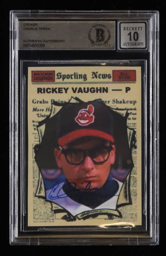 Charlie Sheen Signed Sticker On "Major League" Trading Card (BGS) at PristineAuction.com Charlie Sheen Signed Sticker On "Major League" Trading Card (BGS) at PristineAuction.com