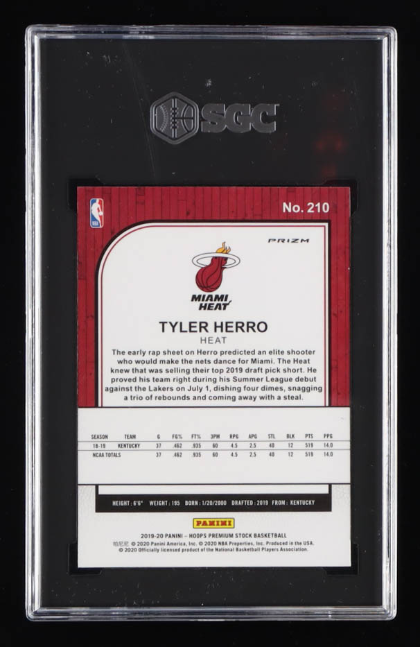 Tyler Herro 2019-20 Hoops Premium Stock Prizms Silver Laser #210 RC (SGC 9.5) at PristineAuction.com Tyler Herro 2019-20 Hoops Premium Stock Prizms Silver Laser #210 RC (SGC 9.5) at PristineAuction.com