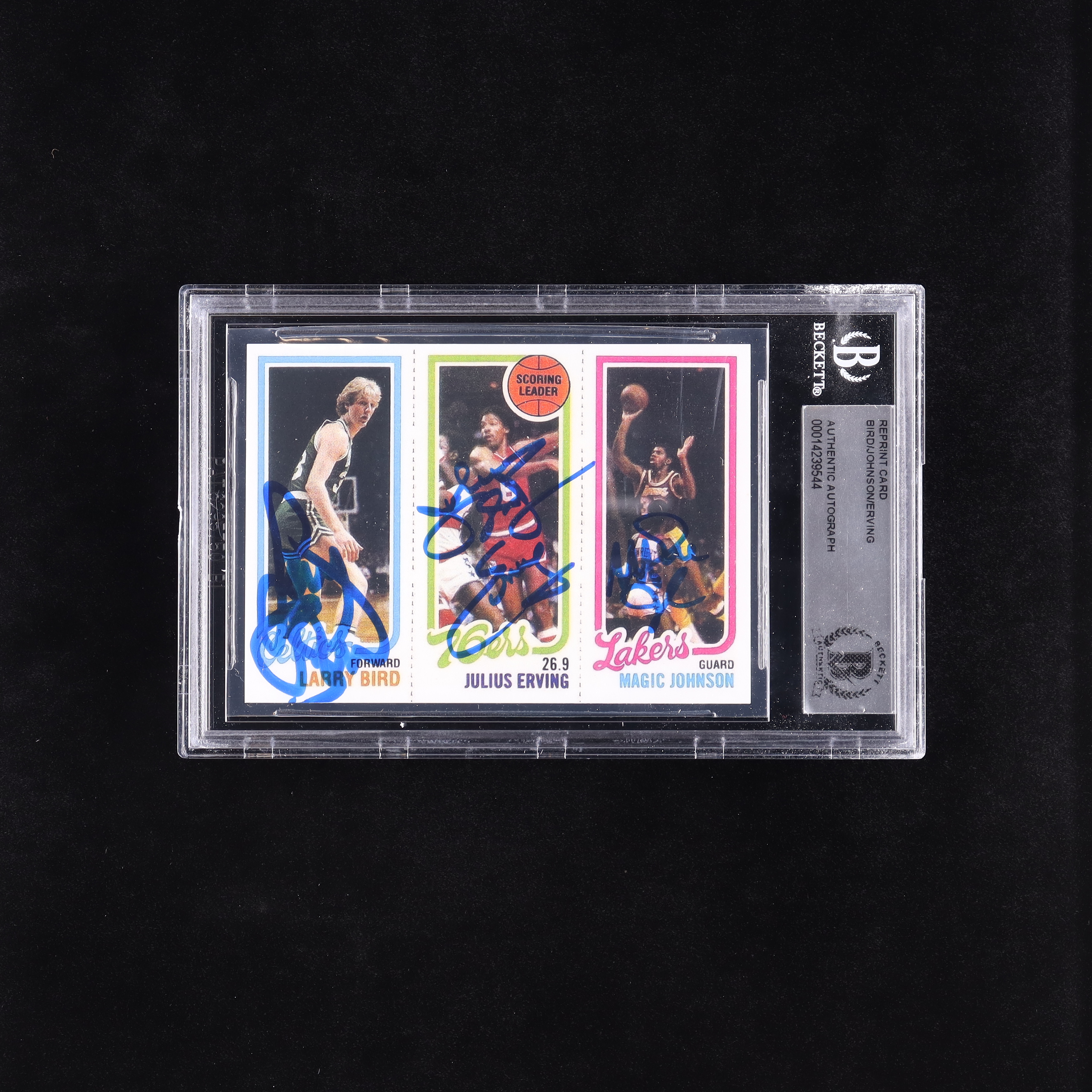 Larry Bird, Julius Erving & Magic Johnson Signed Larry Bird 34 RC / Julius Erving TL 174 / Magic Johnson 139 RC 1980-81 Topps #6 Reprint Card (BGS) at PristineAuction.com Larry Bird, Julius Erving & Magic Johnson Signed Larry Bird 34 RC / Julius Erving TL 174 / Magic Johnson 139 RC 1980-81 Topps #6 Reprint Card (BGS) at PristineAuction.com