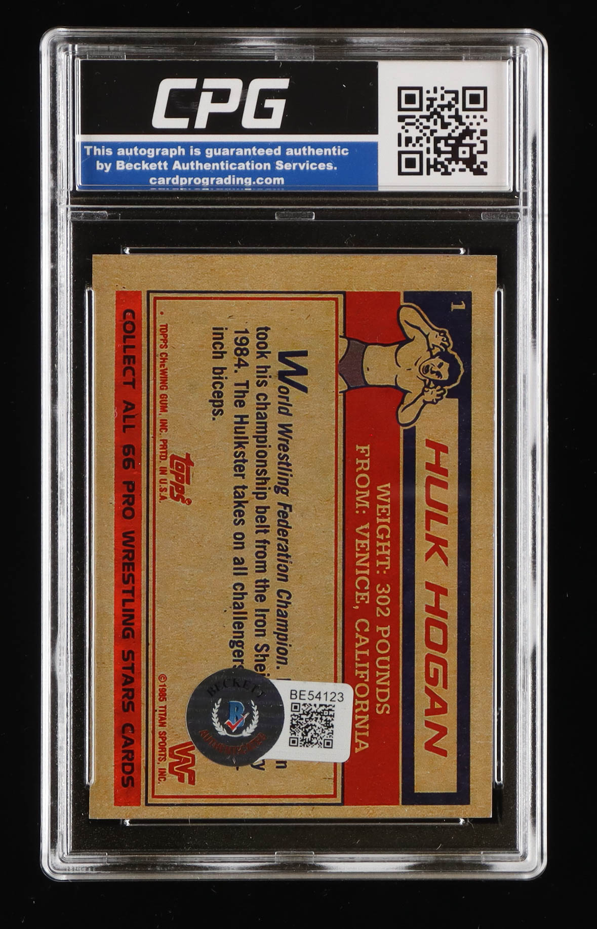 Hulk Hogan Signed 1985 Topps WWF #1 Reprint (CPG & Beckett) at PristineAuction.com Hulk Hogan Signed 1985 Topps WWF #1 Reprint (CPG & Beckett) at PristineAuction.com
