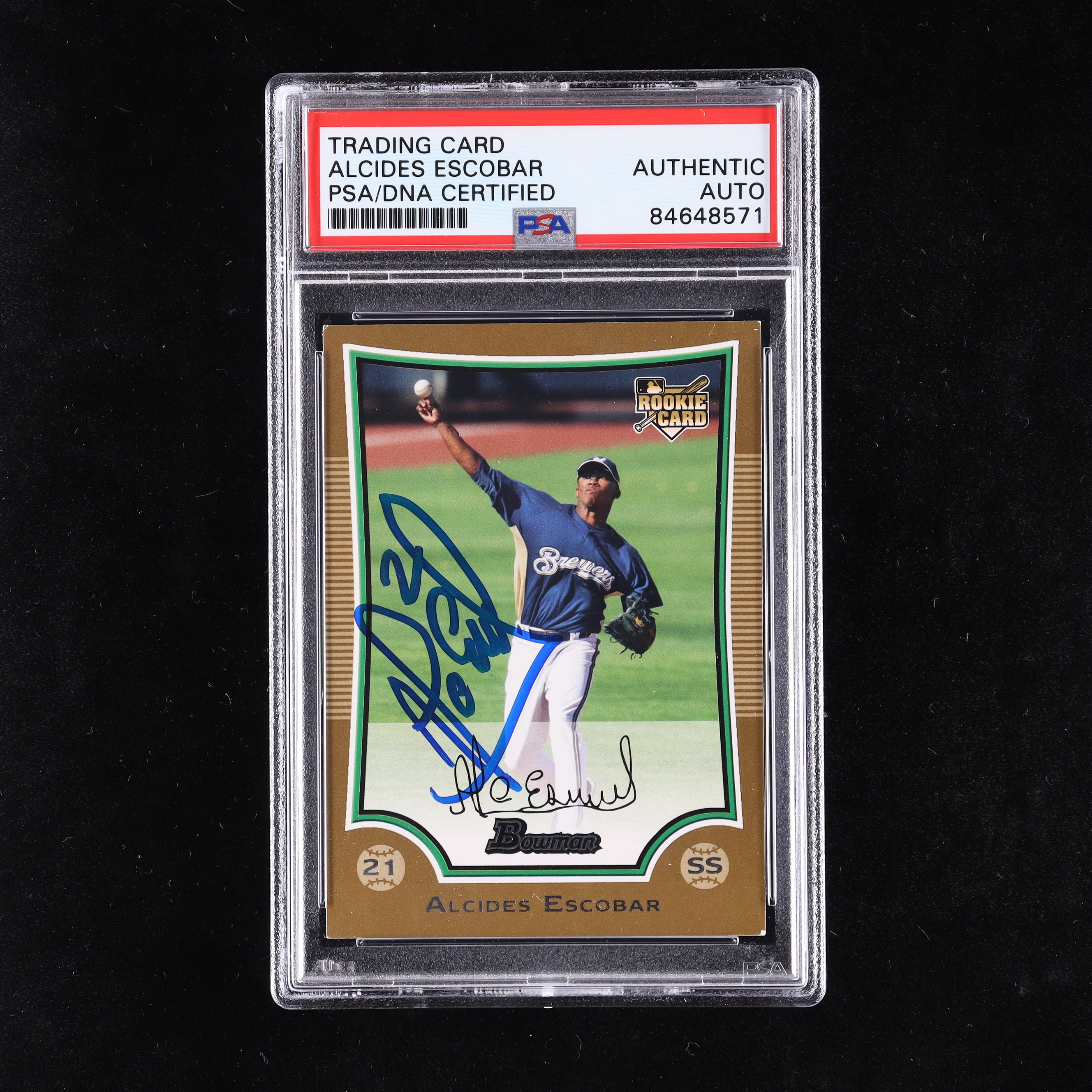 Alcides Escobar Signed 2009 Bowman Gold #198 RC (PSA) at PristineAuction.com Alcides Escobar Signed 2009 Bowman Gold #198 RC (PSA) at PristineAuction.com