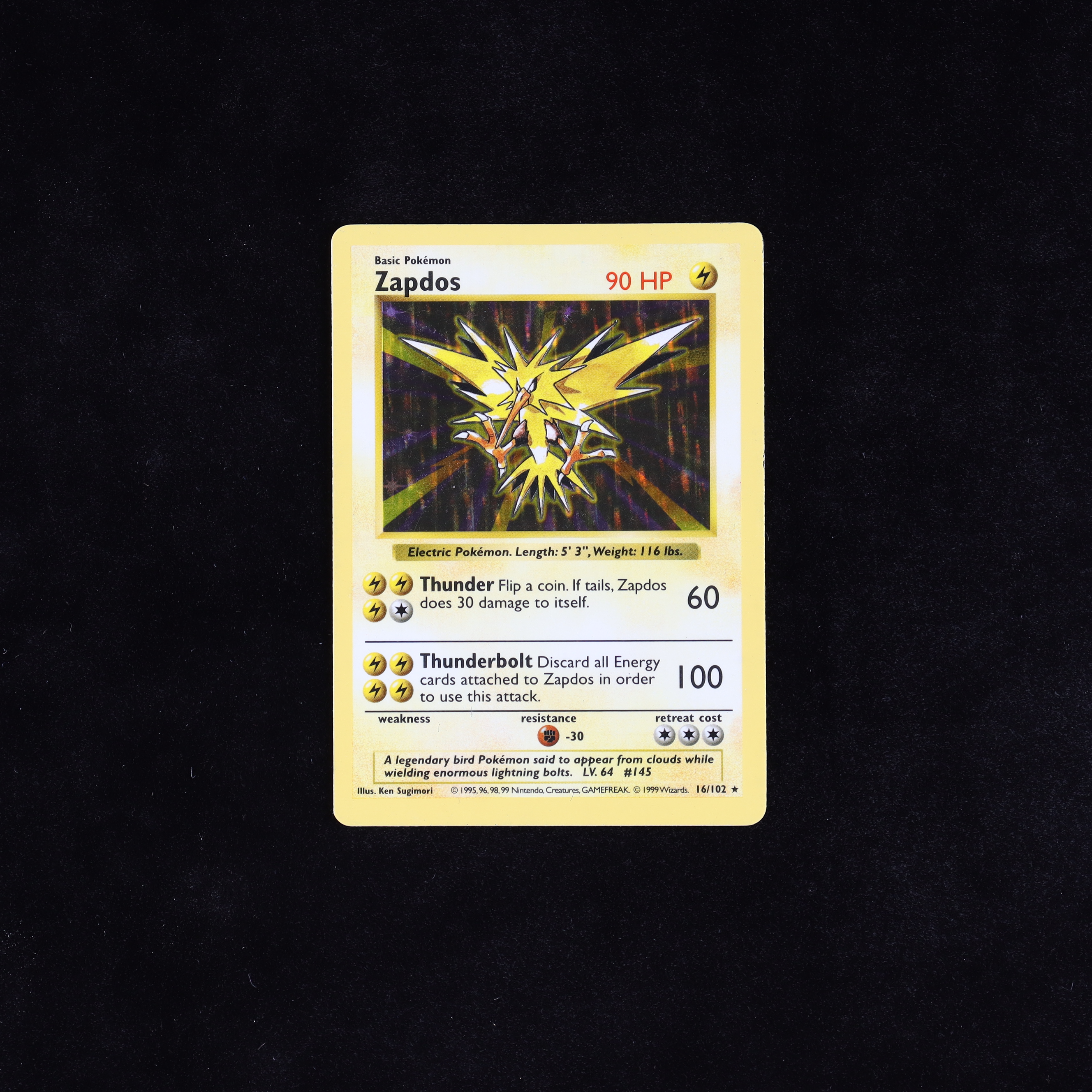 Zapdos 1999 Pokemon Base Shadowless #16 Holo at PristineAuction.com Zapdos 1999 Pokemon Base Shadowless #16 Holo at PristineAuction.com