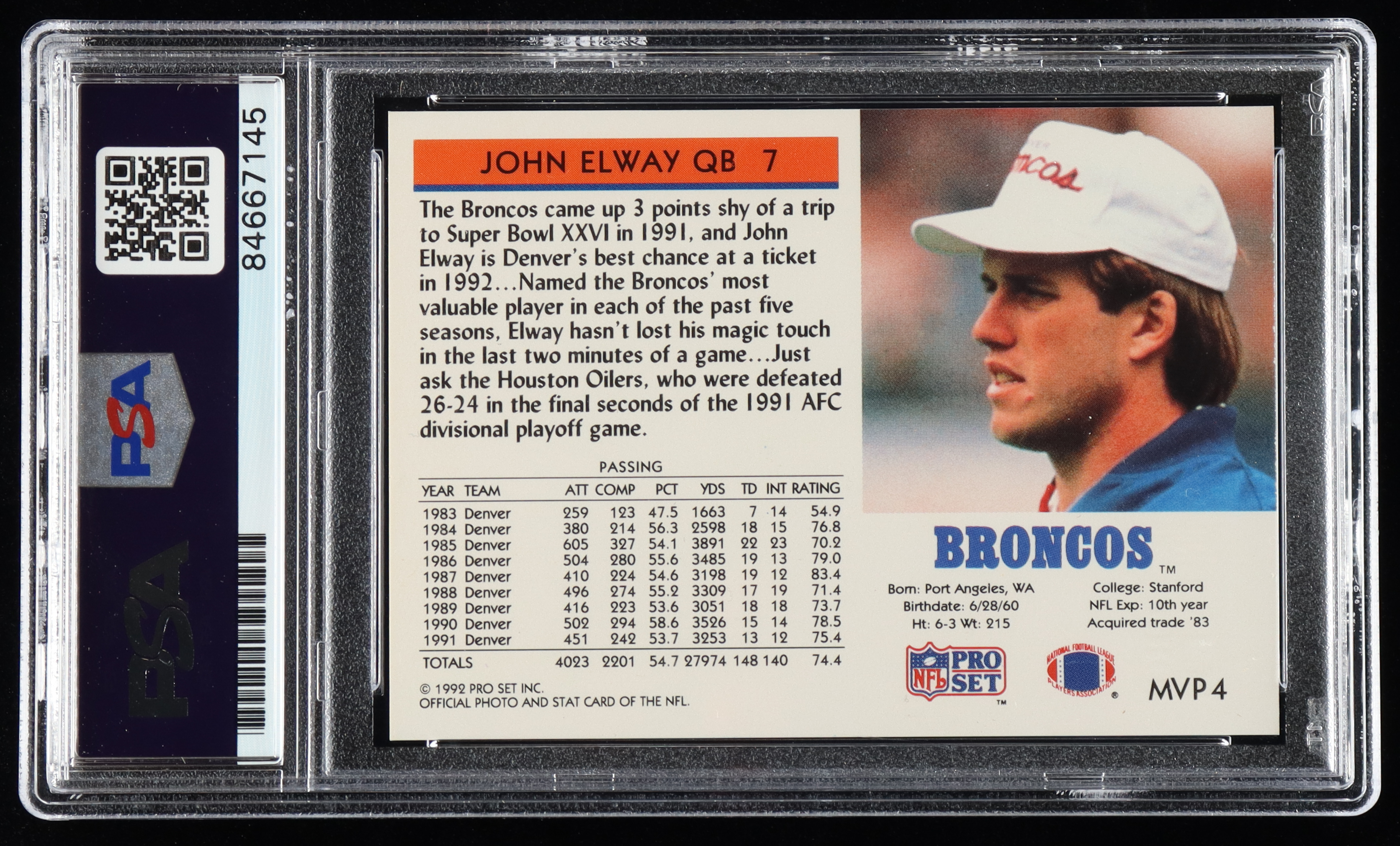John Elway Signed 1992 Pro Set Gold MVPs #MVP4 (PSA) at PristineAuction.com John Elway Signed 1992 Pro Set Gold MVPs #MVP4 (PSA) at PristineAuction.com