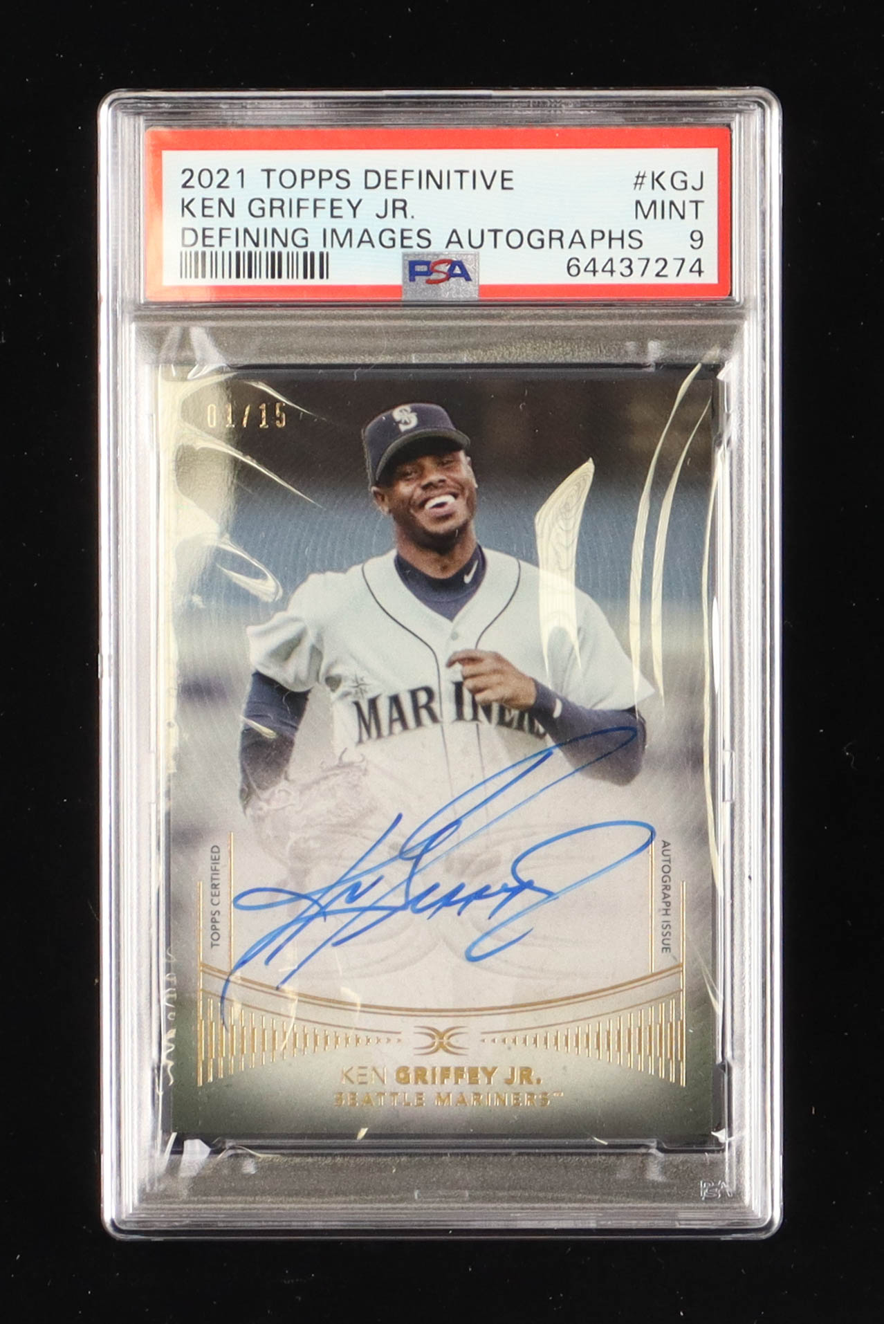 Ken Griffey Jr. 2021 Topps Definitive Collection Defining Images Autographs #DIAKGJ #1/15 (PSA 9) at PristineAuction.com Ken Griffey Jr. 2021 Topps Definitive Collection Defining Images Autographs #DIAKGJ #1/15 (PSA 9) at PristineAuction.com