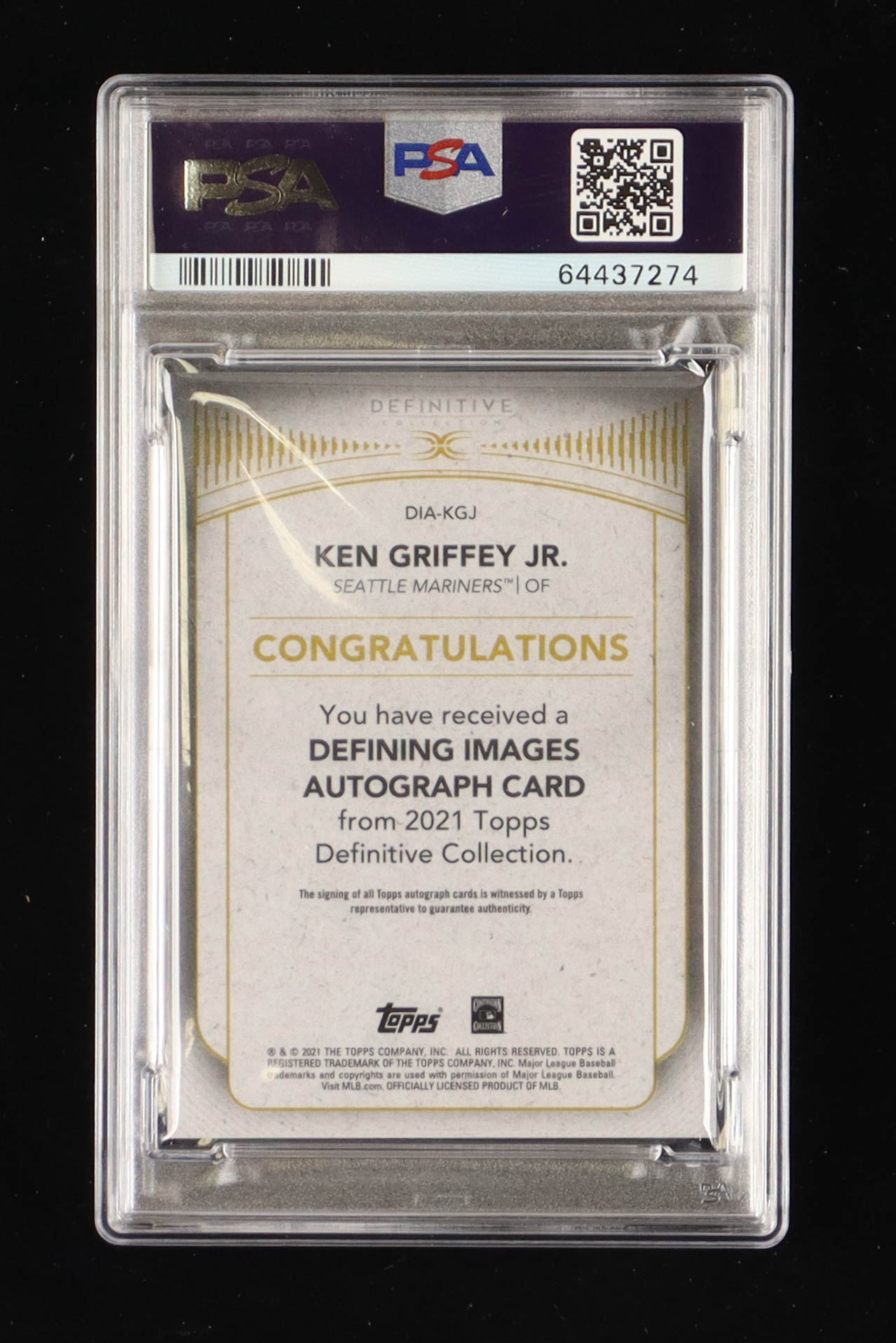 Ken Griffey Jr. 2021 Topps Definitive Collection Defining Images Autographs #DIAKGJ #1/15 (PSA 9) at PristineAuction.com Ken Griffey Jr. 2021 Topps Definitive Collection Defining Images Autographs #DIAKGJ #1/15 (PSA 9) at PristineAuction.com
