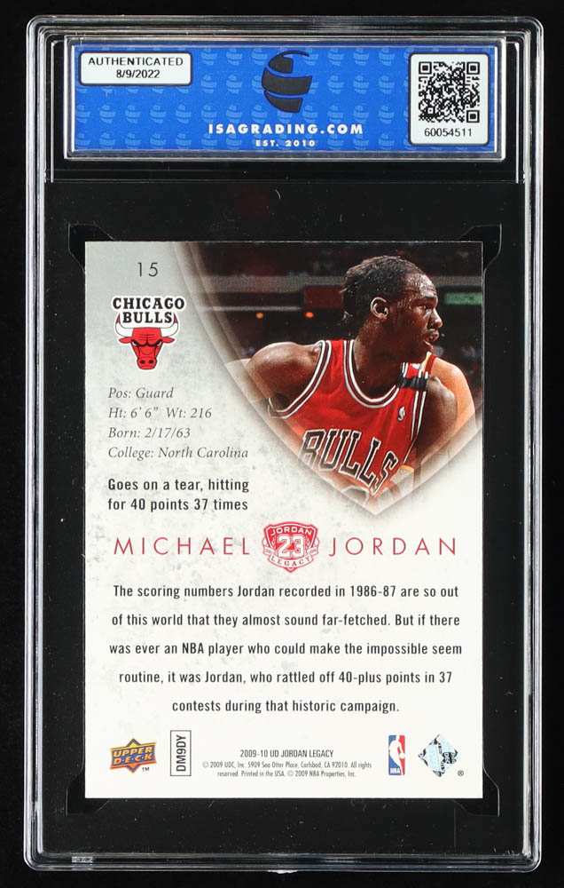 Michael Jordan 2009-10 Upper Deck Michael Jordan Legacy Collection Gold #15 (ISA 10) at PristineAuction.com Michael Jordan 2009-10 Upper Deck Michael Jordan Legacy Collection Gold #15 (ISA 10) at PristineAuction.com
