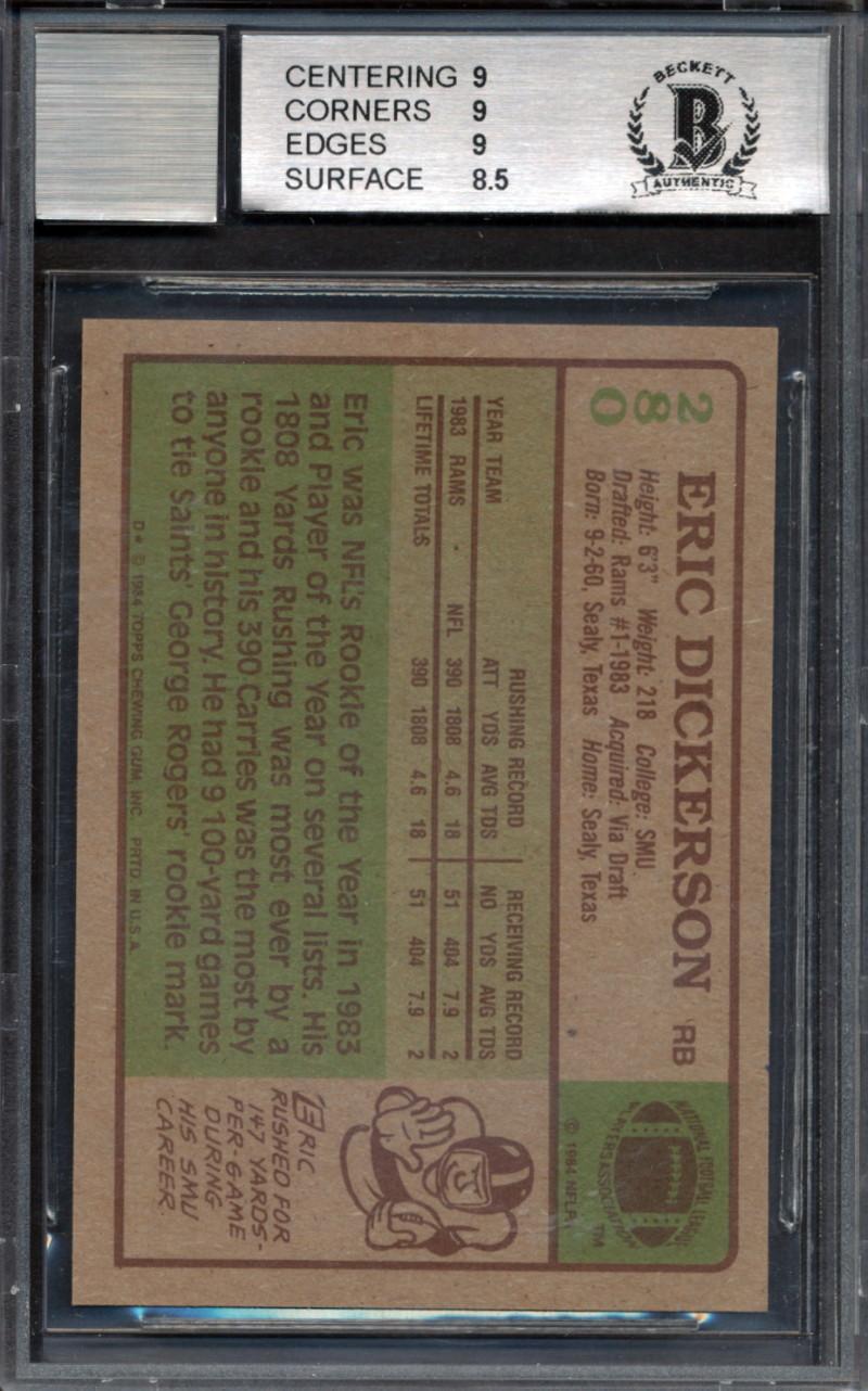 Eric Dickerson Signed 1984 Topps #280 RC (BGS 9) at PristineAuction.com Eric Dickerson Signed 1984 Topps #280 RC (BGS 9) at PristineAuction.com