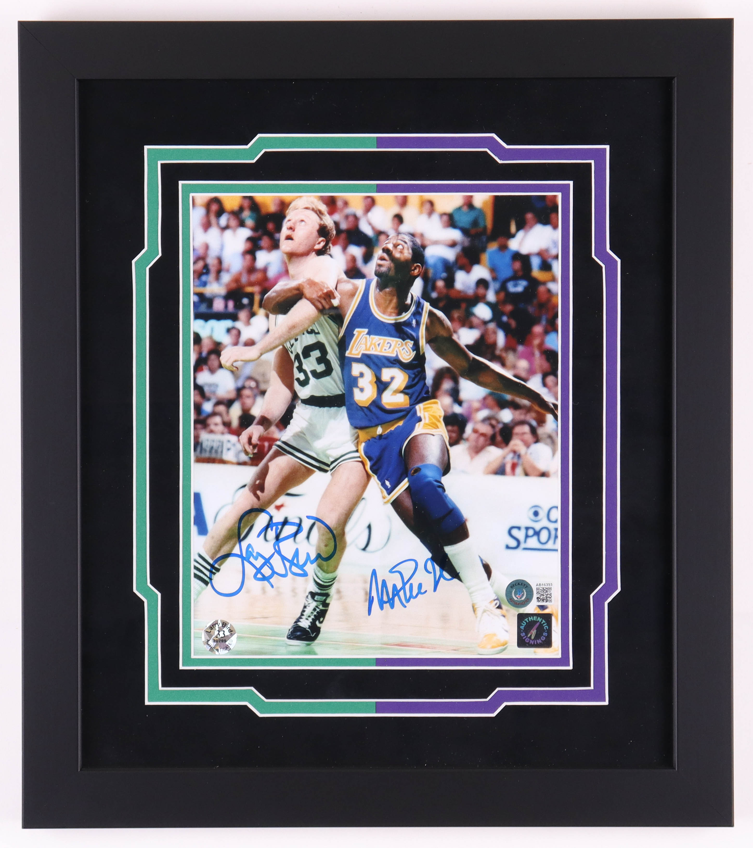 Larry Bird & Magic Johnson Signed Custom Framed Photo Display (Bird, Beckett & Authentic Signings) at PristineAuction.com Larry Bird & Magic Johnson Signed Custom Framed Photo Display (Bird, Beckett & Authentic Signings) at PristineAuction.com