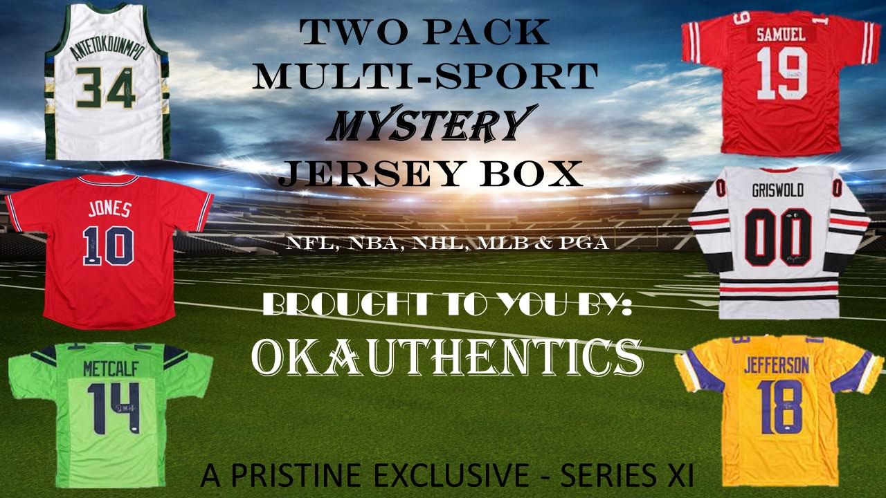 OKAUTHENTICS Two-Pack Multi-Sport Jersey Mystery Box Series XI at PristineAuction.com OKAUTHENTICS Two-Pack Multi-Sport Jersey Mystery Box Series XI at PristineAuction.com