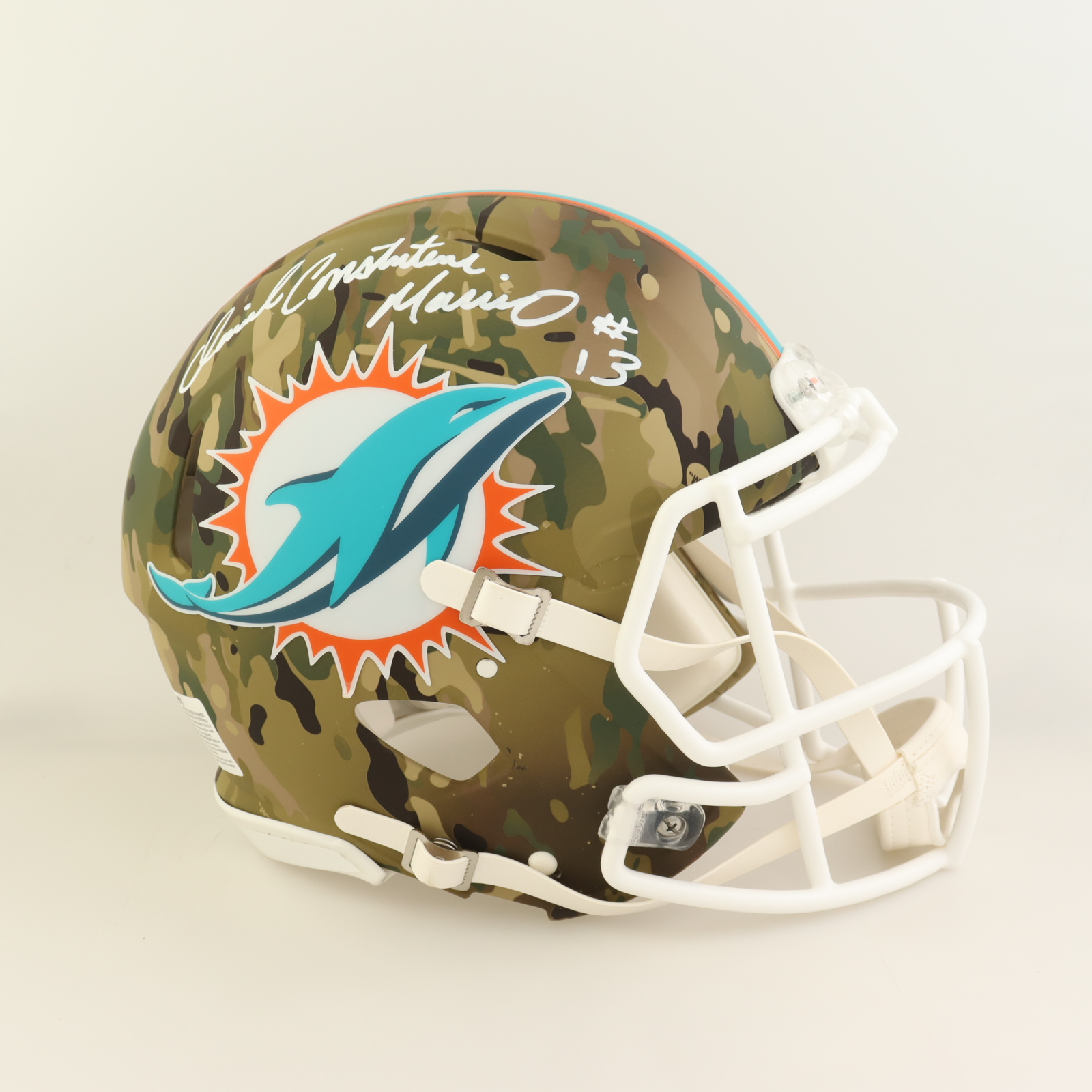 Dan Marino Signed Dolphins Full-Size Authentic On-Field Camo Alternate Speed Helmet (Beckett) at PristineAuction.com Dan Marino Signed Dolphins Full-Size Authentic On-Field Camo Alternate Speed Helmet (Beckett) at PristineAuction.com