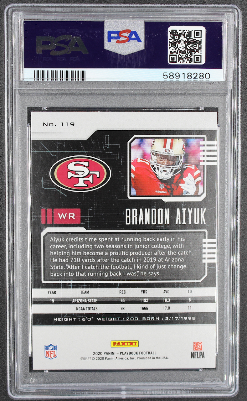 Brandon Aiyuk 2020 Panini Playbook #119 RC (PSA 10) at PristineAuction.com Brandon Aiyuk 2020 Panini Playbook #119 RC (PSA 10) at PristineAuction.com