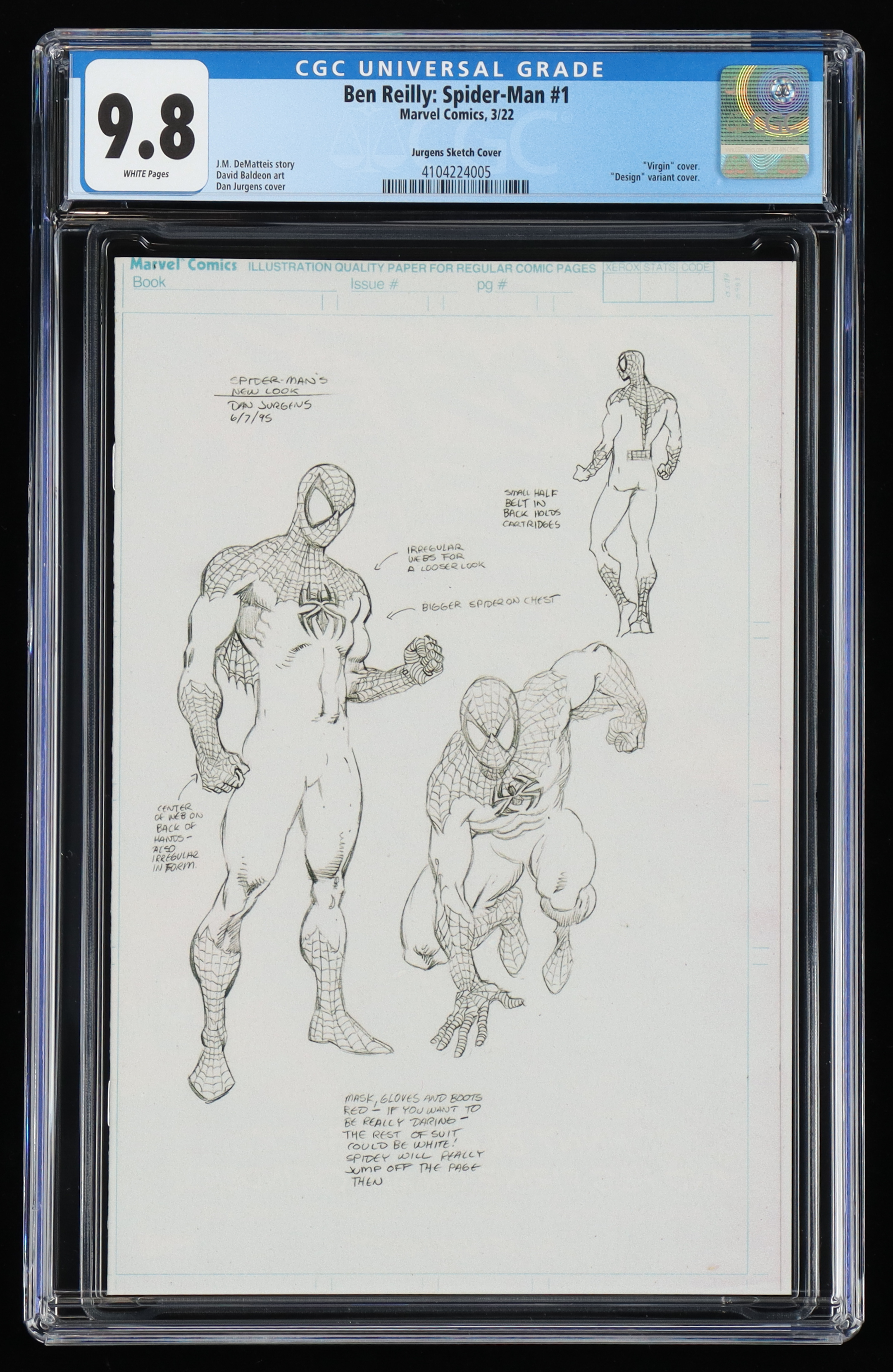 2022 "Ben Reilly: Spider-Man" Issue #1 Jurgens 1:50 Sketch Cover Variant Marvel Comic Book (CGC 9.8) at PristineAuction.com 2022 "Ben Reilly: Spider-Man" Issue #1 Jurgens 1:50 Sketch Cover Variant Marvel Comic Book (CGC 9.8) at PristineAuction.com