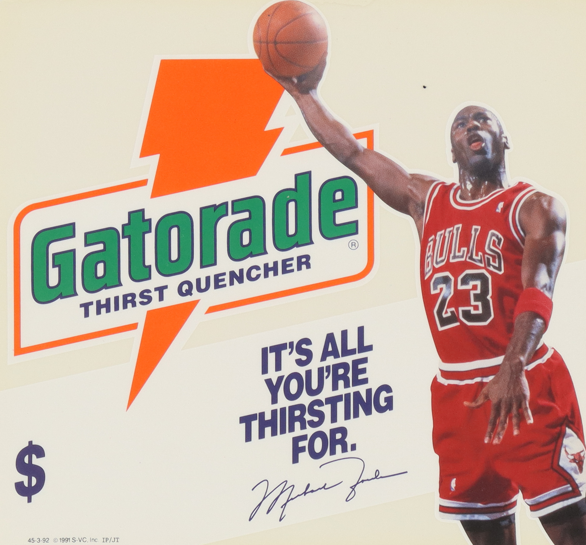 Michael Jordan 1991 Gatorade Unused Store Window Decal at PristineAuction.com Michael Jordan 1991 Gatorade Unused Store Window Decal at PristineAuction.com