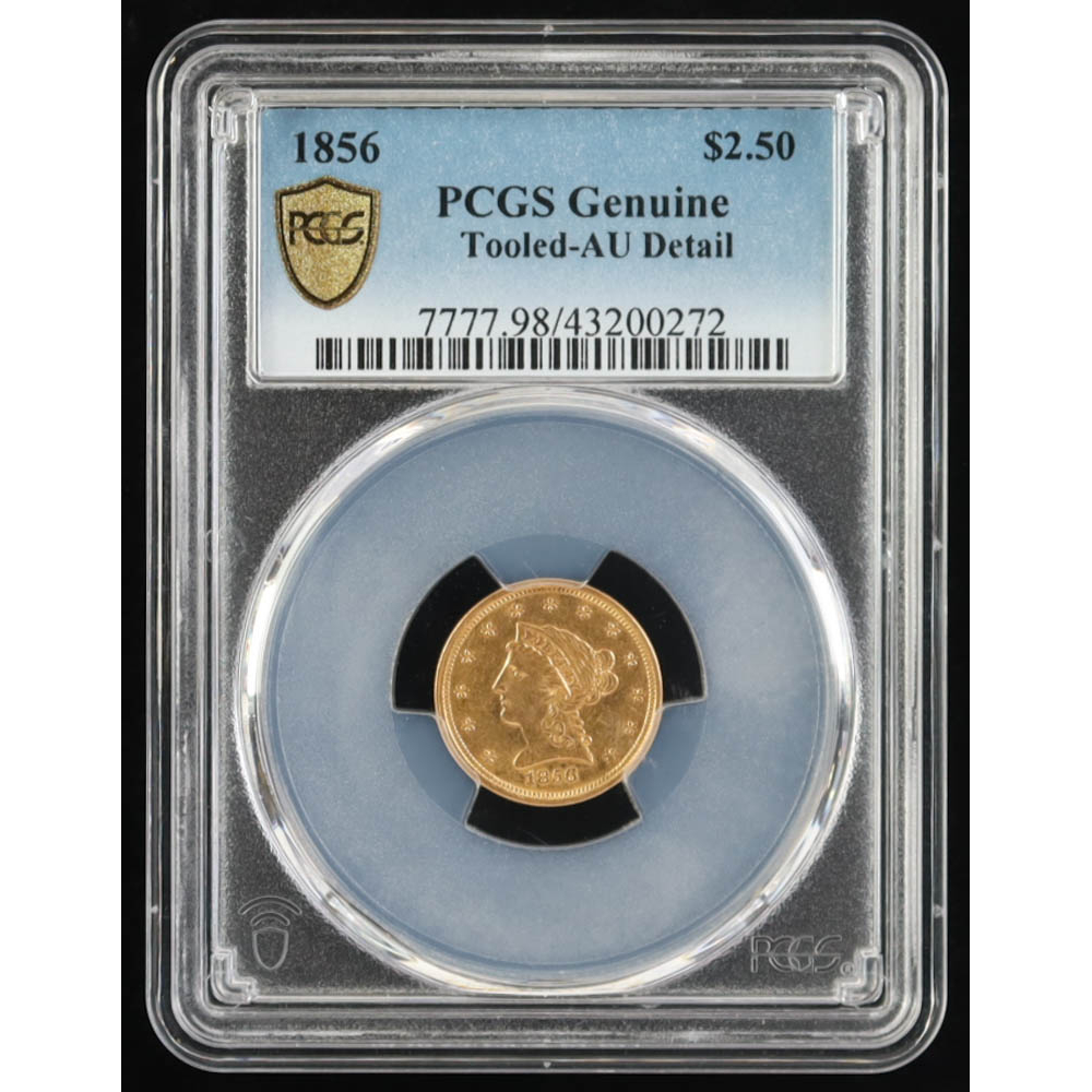 1856 Indian Head $2.5 Quarter Eagle Gold Coin (PCGS AU Detail) | Pristine  Auction
