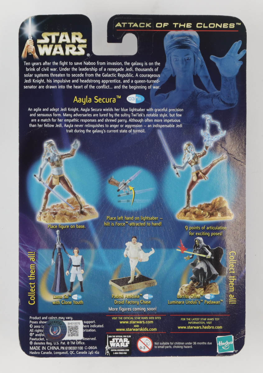Amy Allen Signed "STAR WARS: Attack of the Clones" Aayla Secura Action Figure Inscribed "Aayla Secura", "2003" & "Ep. II" (Beckett) at PristineAuction.com Amy Allen Signed "STAR WARS: Attack of the Clones" Aayla Secura Action Figure Inscribed "Aayla Secura", "2003" & "Ep. II" (Beckett) at PristineAuction.com
