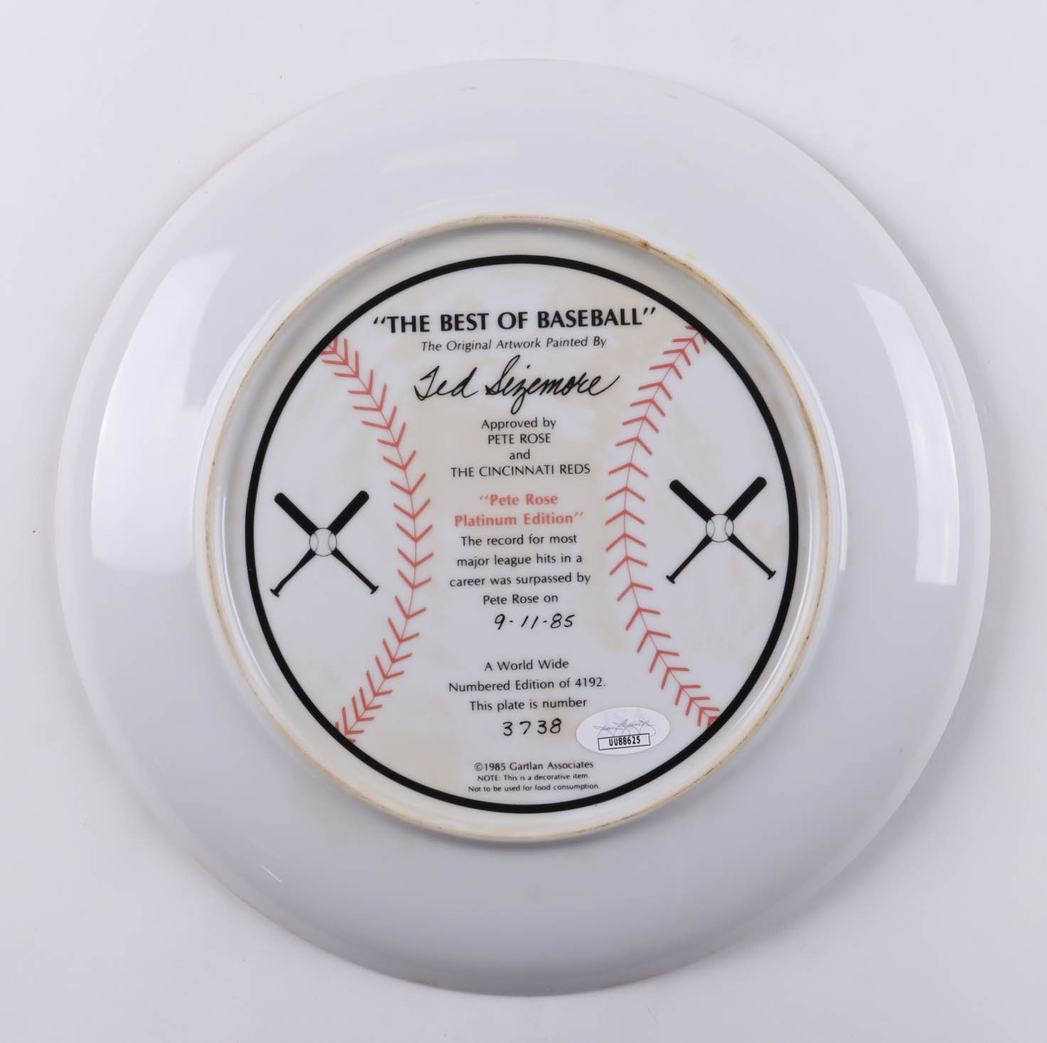 Pete Rosen Signed LE 1985 Reds Ceramic Art Plate (JSA) at PristineAuction.com Pete Rosen Signed LE 1985 Reds Ceramic Art Plate (JSA) at PristineAuction.com