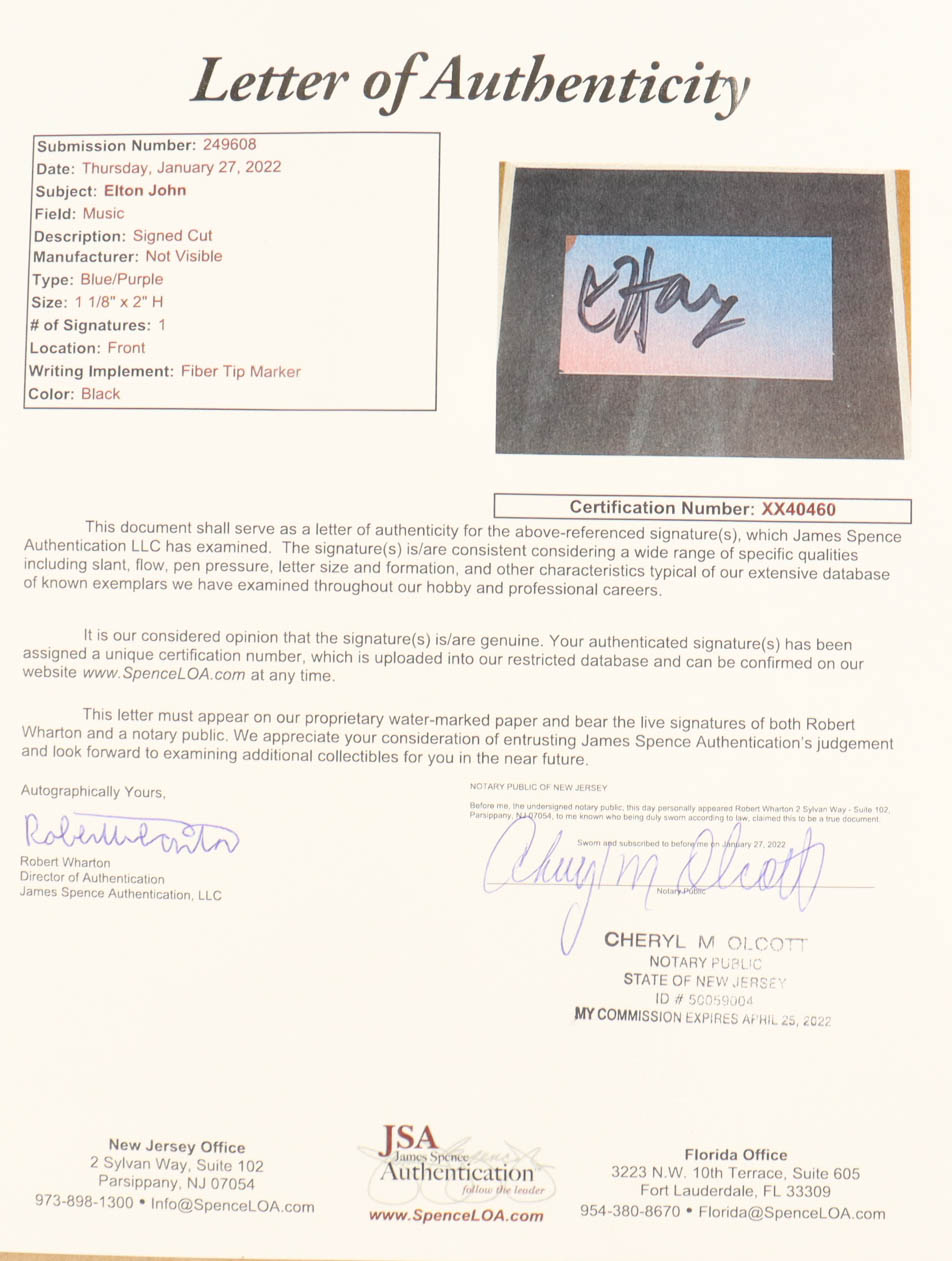 Elton John Signed Custom Framed Cut Display (JSA) at PristineAuction.com Elton John Signed Custom Framed Cut Display (JSA) at PristineAuction.com