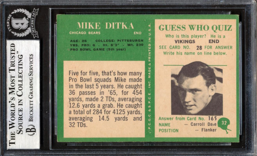 Mike Ditka Signed 1966 Philadelphia #32 Inscribed "H.O.F. 88" (BGS) at PristineAuction.com Mike Ditka Signed 1966 Philadelphia #32 Inscribed "H.O.F. 88" (BGS) at PristineAuction.com