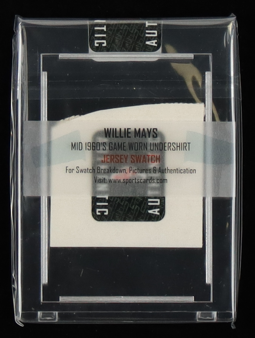 Willie Mays 1960s Game Worn Undershirt Jersey Swatch at PristineAuction.com Willie Mays 1960s Game Worn Undershirt Jersey Swatch at PristineAuction.com