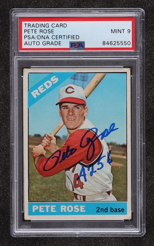 Pete Rose Signed 1966 Topps #30 DP Inscribed "4256" (PSA) at PristineAuction.com Pete Rose Signed 1966 Topps #30 DP Inscribed "4256" (PSA) at PristineAuction.com