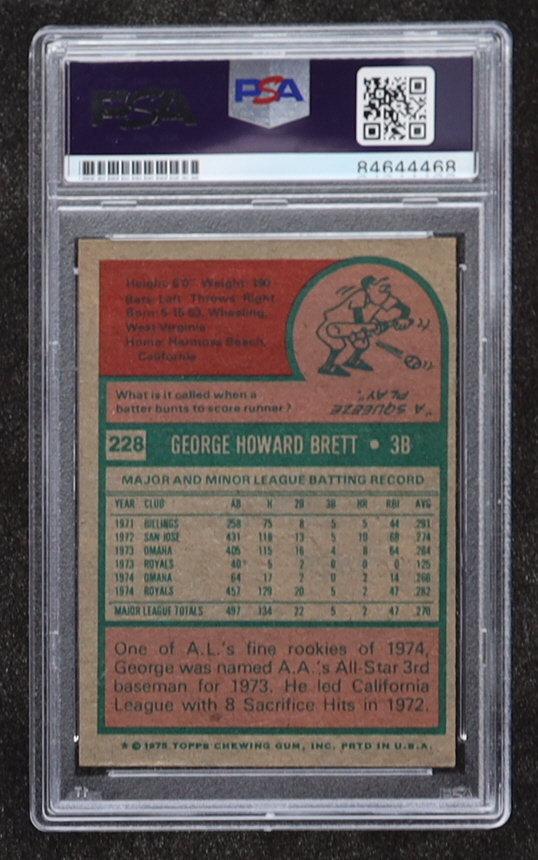 George Brett Signed 1975 Topps #228 RC (PSA) at PristineAuction.com George Brett Signed 1975 Topps #228 RC (PSA) at PristineAuction.com