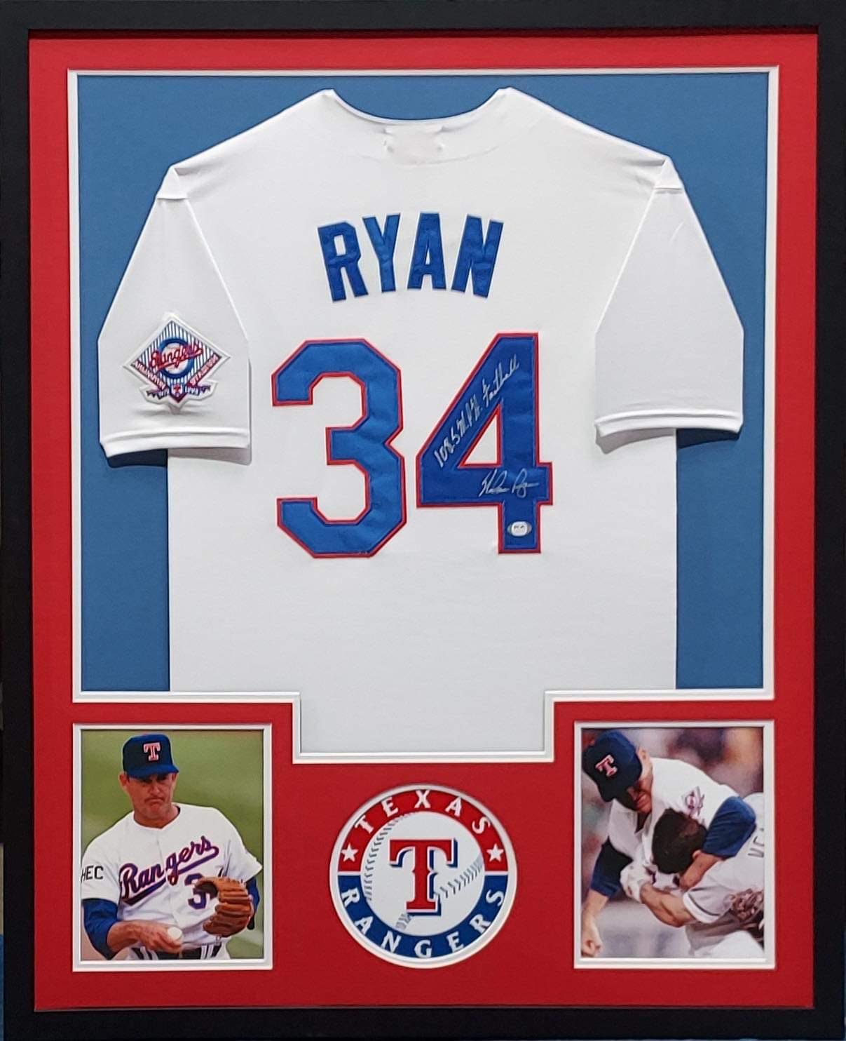 Nolan Ryan Signed Custom Framed Jersey Display Inscribed "108.5 M.P.H Fastball" (PSA) at PristineAuction.com Nolan Ryan Signed Custom Framed Jersey Display Inscribed "108.5 M.P.H Fastball" (PSA) at PristineAuction.com