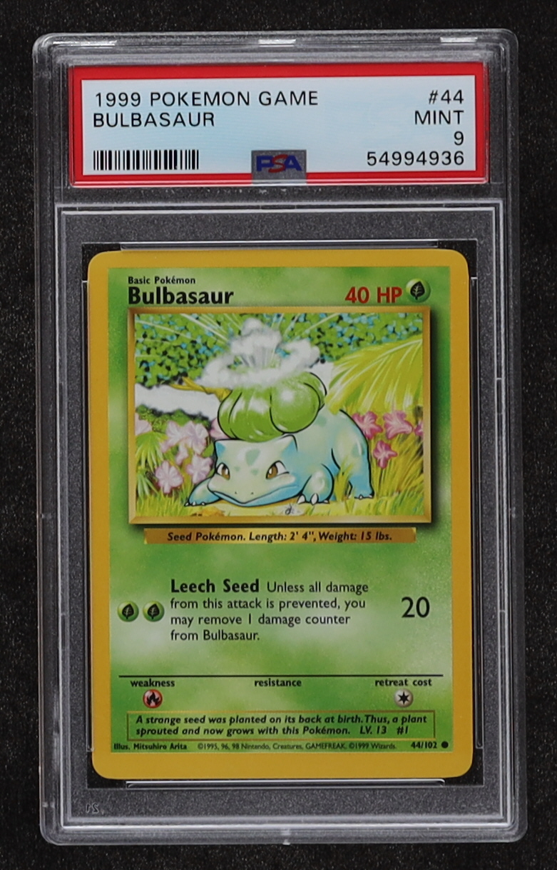 Bulbasaur 1999 Pokemon Base Unlimited #44 (PSA 9) at PristineAuction.com Bulbasaur 1999 Pokemon Base Unlimited #44 (PSA 9) at PristineAuction.com
