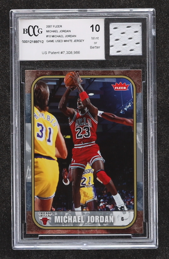 Michael Jordan 2007 Fleer Michael Jordan #10 With Game Used Jersey Piece (BCCG 10) at PristineAuction.com Michael Jordan 2007 Fleer Michael Jordan #10 With Game Used Jersey Piece (BCCG 10) at PristineAuction.com