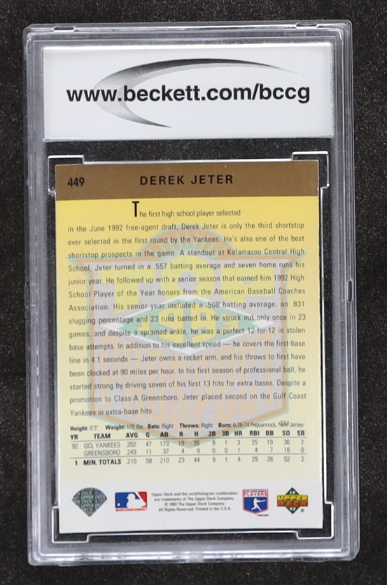 Derek Jeter 1993 Upper Deck #449 RC (BCCG 10) at PristineAuction.com Derek Jeter 1993 Upper Deck #449 RC (BCCG 10) at PristineAuction.com
