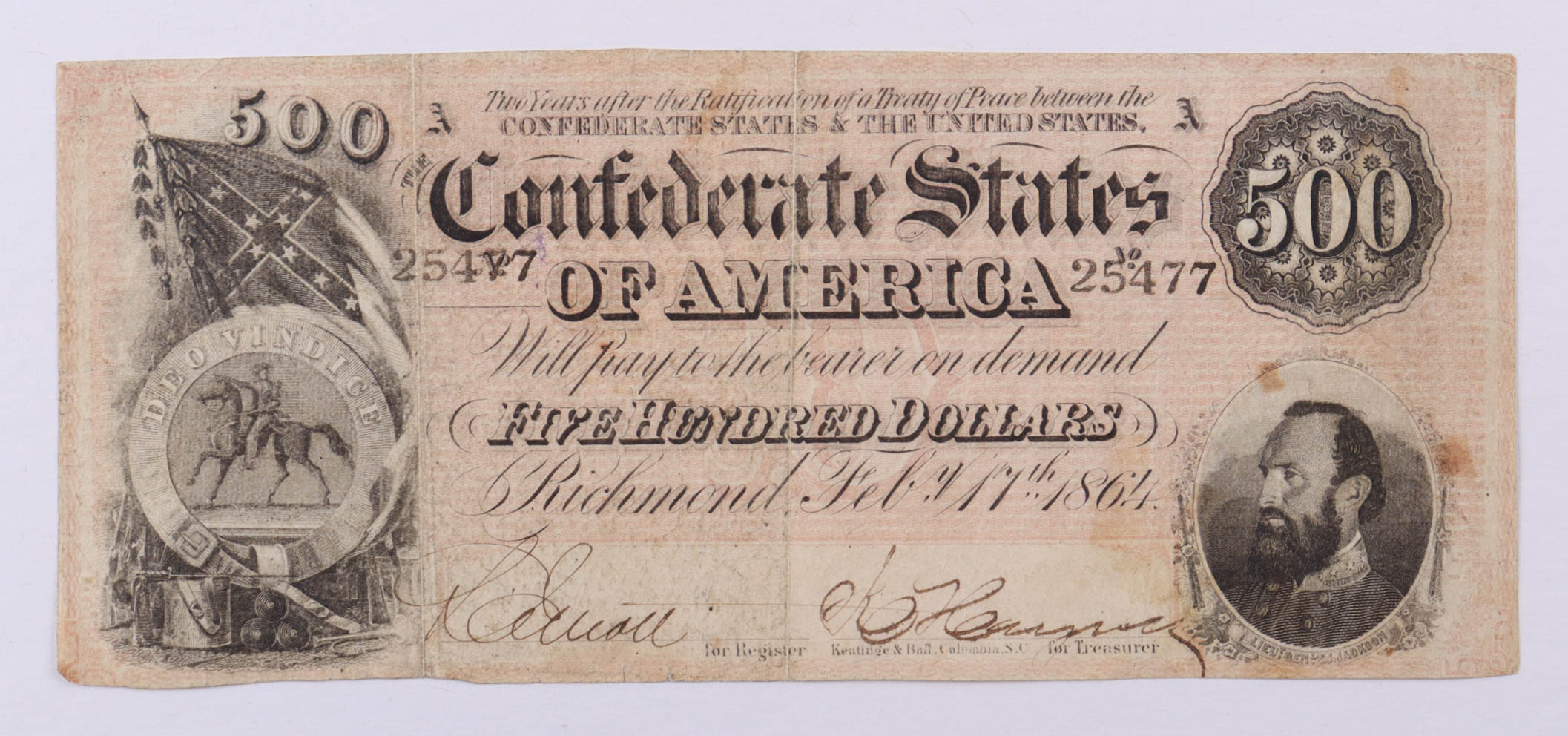 1864 $500 Five Hundred Dollar Confederate States of America Currency Note at PristineAuction.com 1864 $500 Five Hundred Dollar Confederate States of America Currency Note at PristineAuction.com