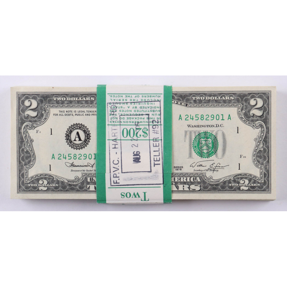 Set of (100) 1976 $2 Two Dollar Federal Notes with Consecutive Serial ...