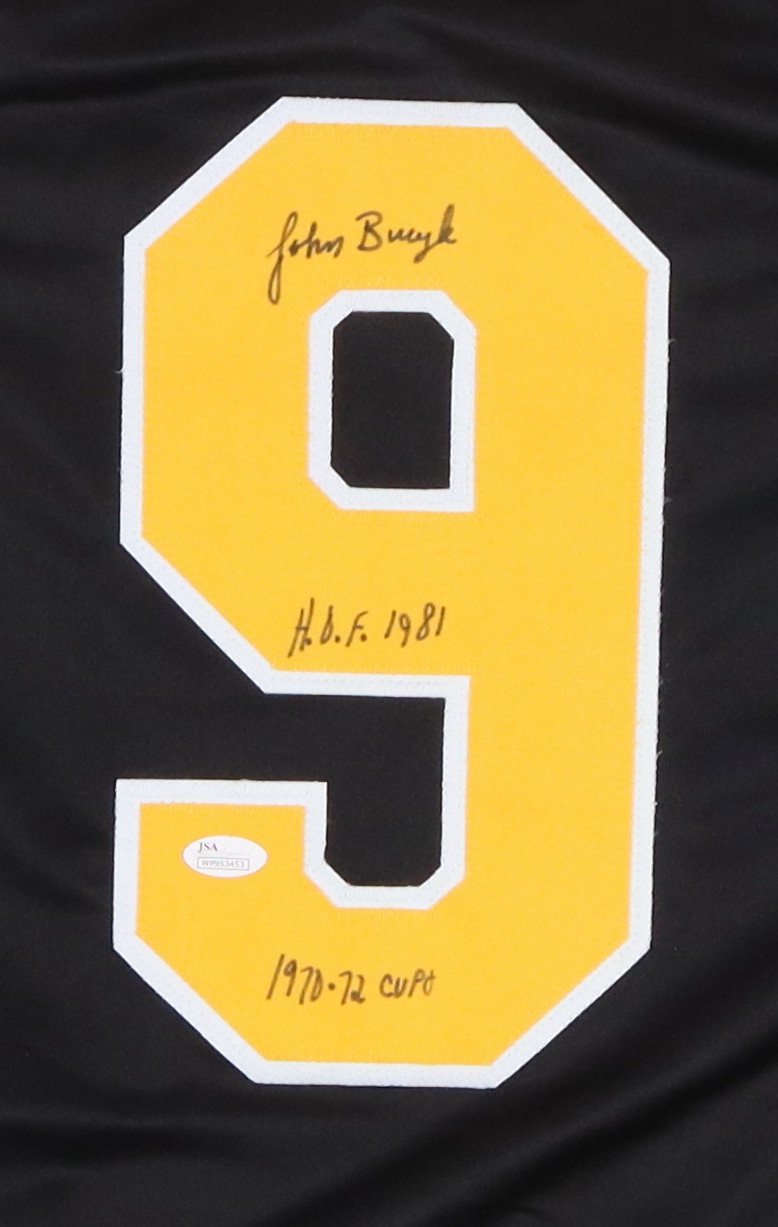 Johnny Bucyk Signed Jersey Inscribed "H.O.F. 1981" & "1970-72 CUPS" (JSA) at PristineAuction.com Johnny Bucyk Signed Jersey Inscribed "H.O.F. 1981" & "1970-72 CUPS" (JSA) at PristineAuction.com