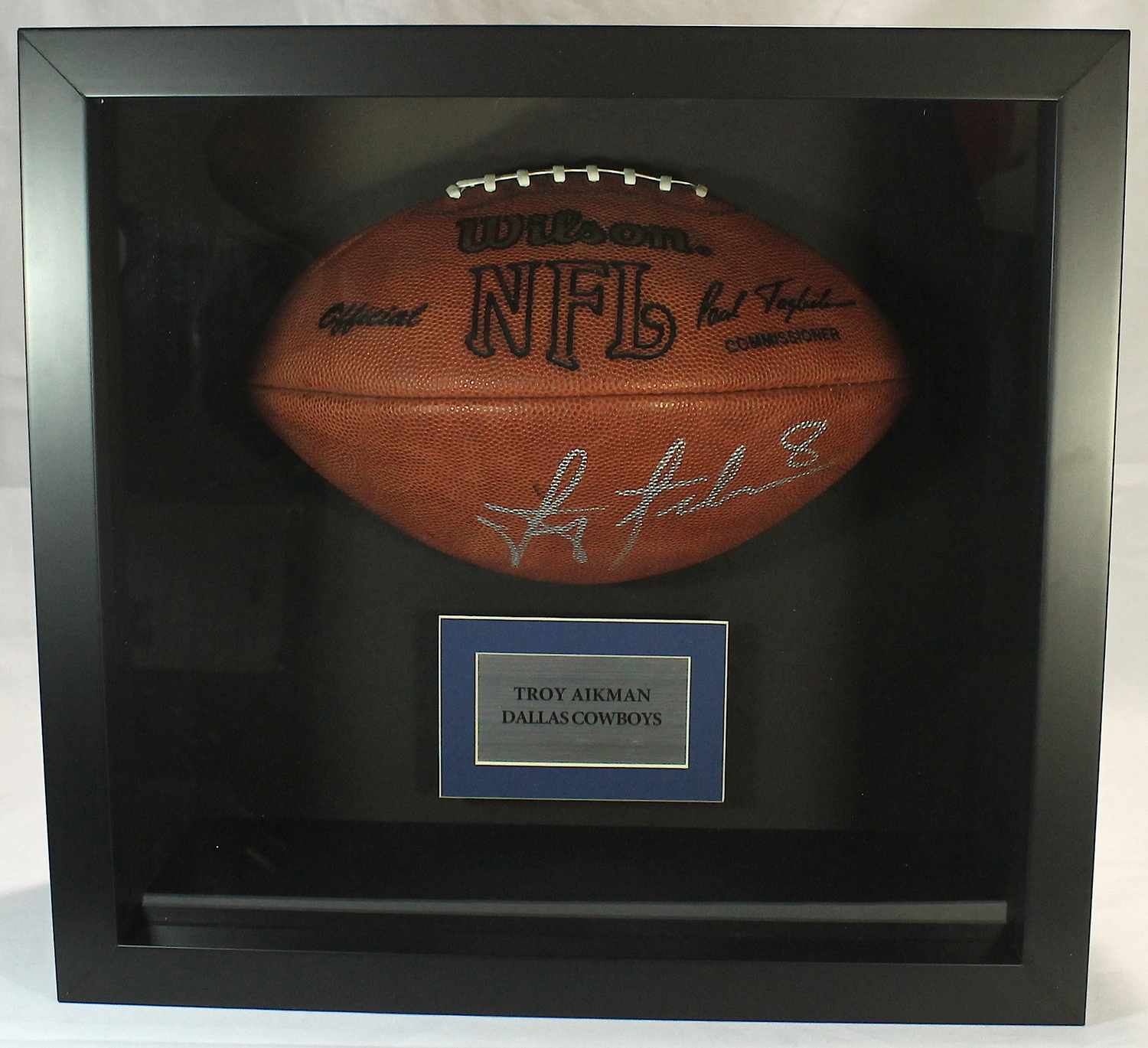 Troy Aikman Signed Football With Custom Shadow Box Display (PSA COA) at PristineAuction.com Troy Aikman Signed Football With Custom Shadow Box Display (PSA COA) at PristineAuction.com