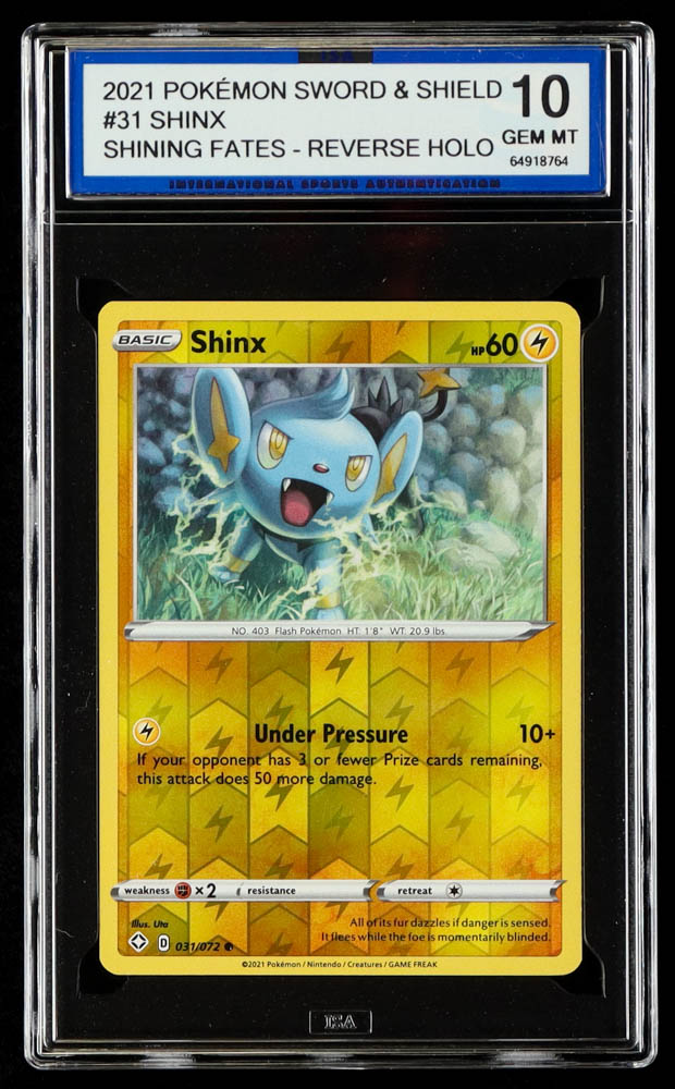 Shinx 2021 Pokemon Sword and Shield Shining Fates Reverse Foil #31 (ISA 10) at PristineAuction.com Shinx 2021 Pokemon Sword and Shield Shining Fates Reverse Foil #31 (ISA 10) at PristineAuction.com