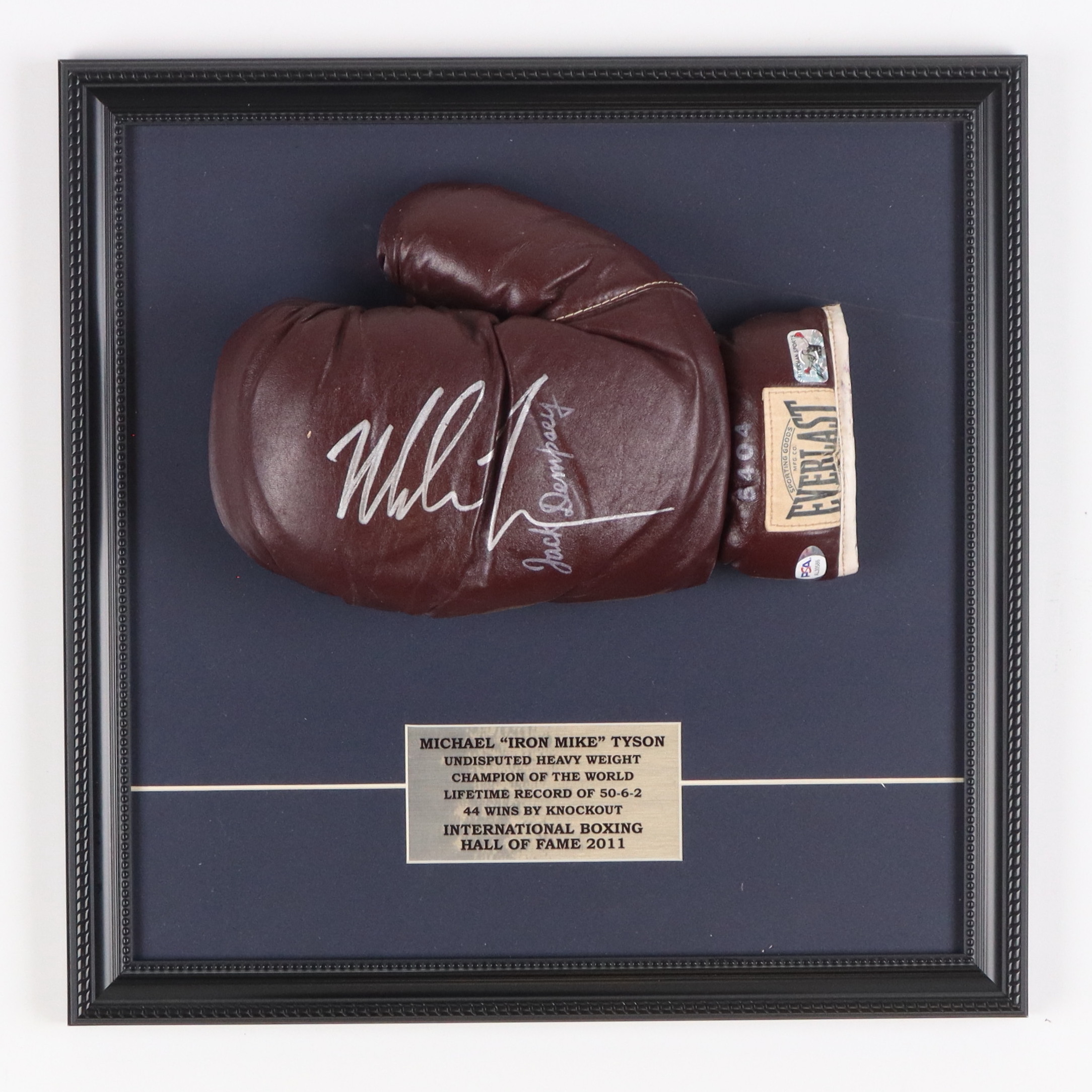 Mike Tyson Signed Custom Framed Vintage Everlast 1950's Jack Dempsey Model Boxing Glove Display (PSA & Tyson) at PristineAuction.com Mike Tyson Signed Custom Framed Vintage Everlast 1950's Jack Dempsey Model Boxing Glove Display (PSA & Tyson) at PristineAuction.com