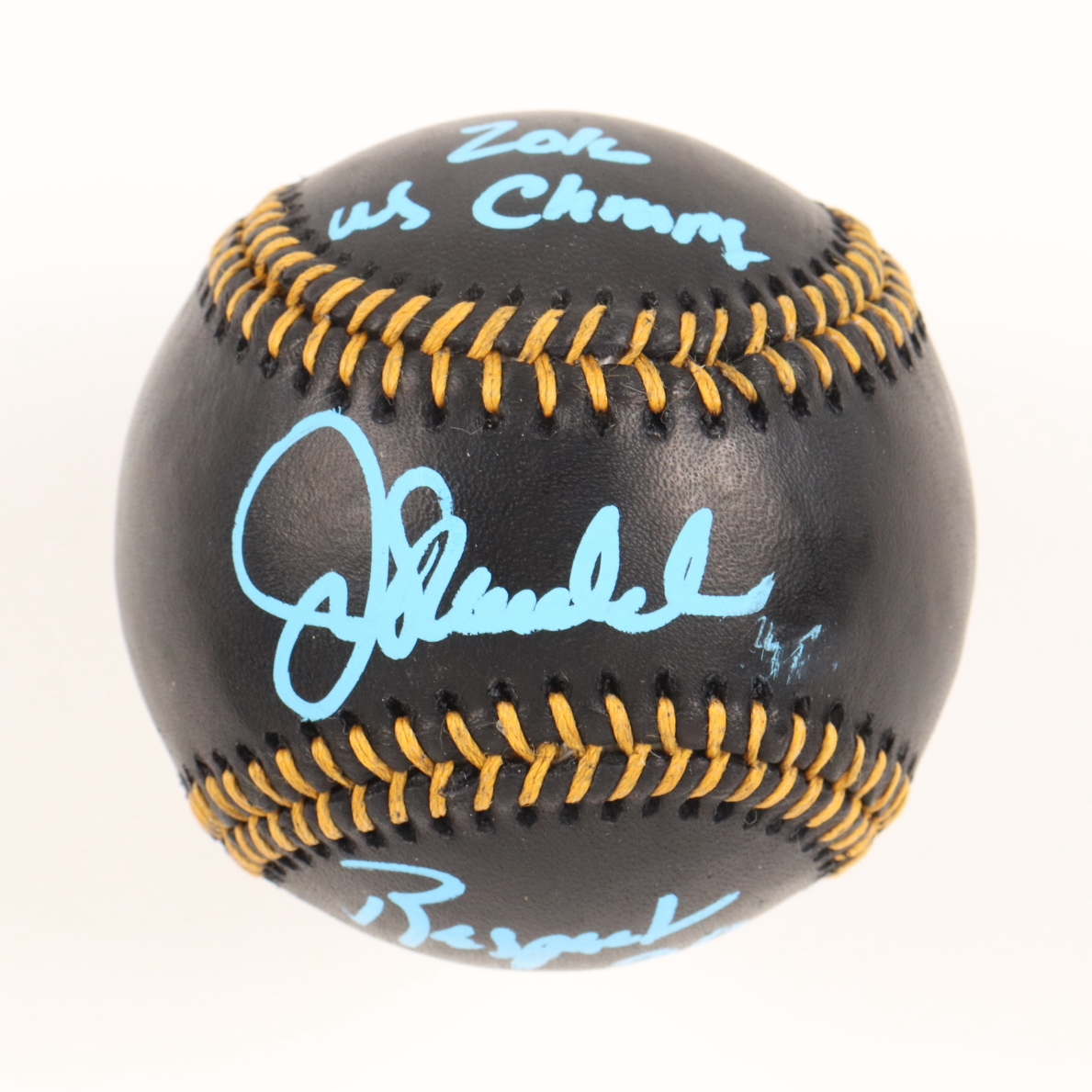Joe Maddon Signed OML Black Leather Baseball Inscribed "2016 WS Champs" & "Respect 90" (JSA) at PristineAuction.com Joe Maddon Signed OML Black Leather Baseball Inscribed "2016 WS Champs" & "Respect 90" (JSA) at PristineAuction.com