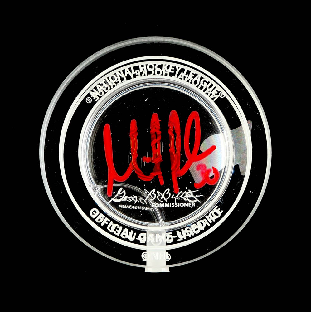 Martin Brodeur Signed 2016 Jersey Retirement Commemorative Crystal Hockey Puck with Game-Used Ice (Fanatics) at PristineAuction.com Martin Brodeur Signed 2016 Jersey Retirement Commemorative Crystal Hockey Puck with Game-Used Ice (Fanatics) at PristineAuction.com