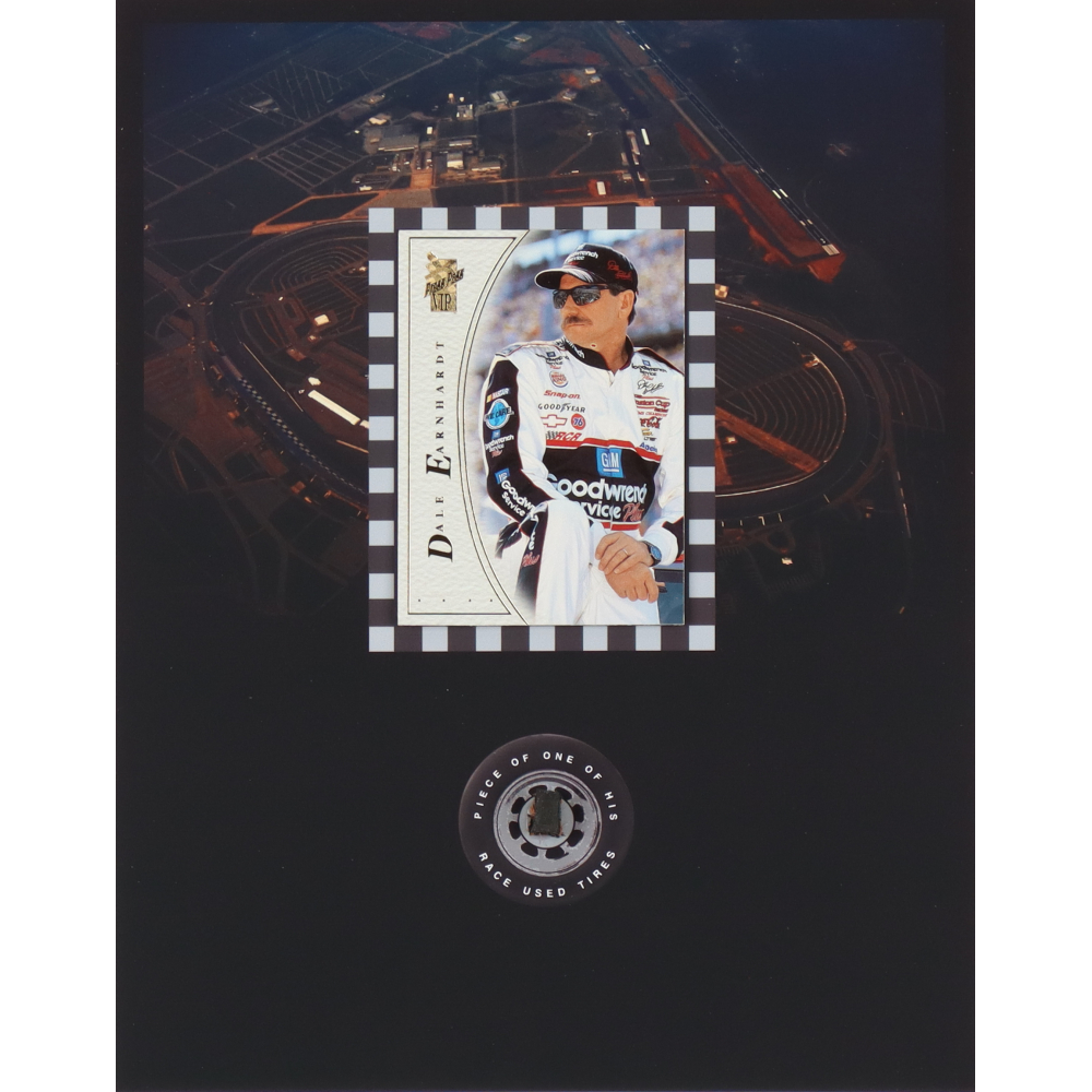 Piece Of A Dale Earnhardt Race Used Tire on 8x10 Photo with Sports Card