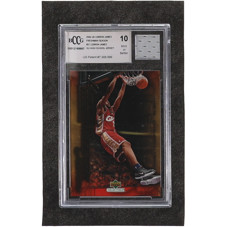 LeBron James 2004 Upper Deck LeBron James Freshman Season #37 with Game-Used Jersey Piece (BCCG 10) at PristineAuction.com LeBron James 2004 Upper Deck LeBron James Freshman Season #37 with Game-Used Jersey Piece (BCCG 10) at PristineAuction.com