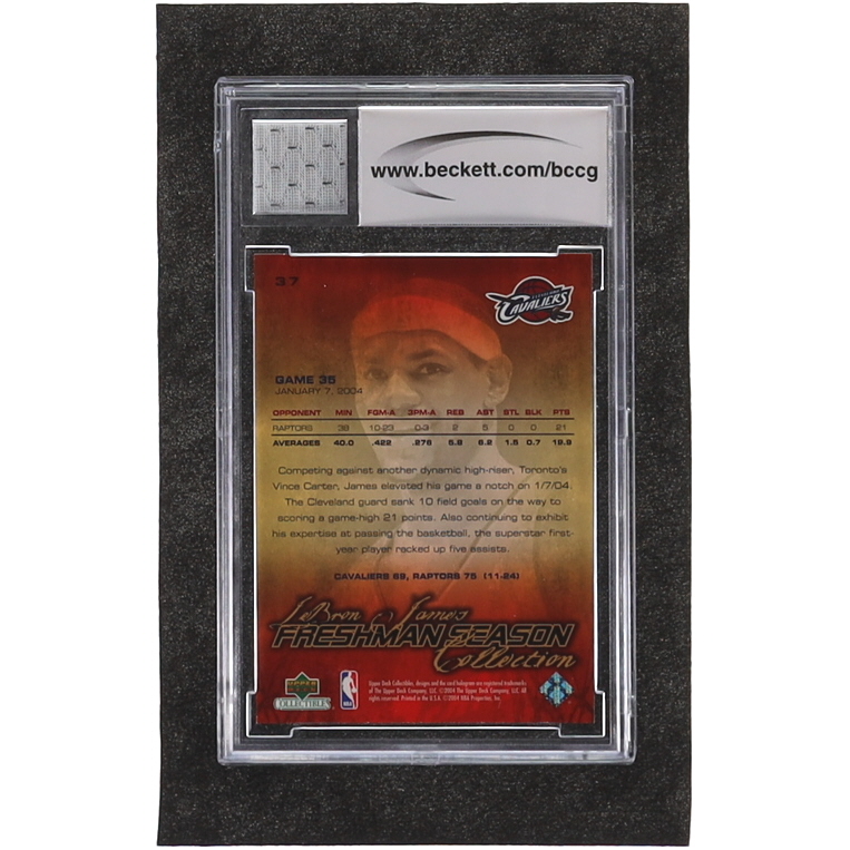 LeBron James 2004 Upper Deck LeBron James Freshman Season #37 with Game-Used Jersey Piece (BCCG 10) at PristineAuction.com LeBron James 2004 Upper Deck LeBron James Freshman Season #37 with Game-Used Jersey Piece (BCCG 10) at PristineAuction.com