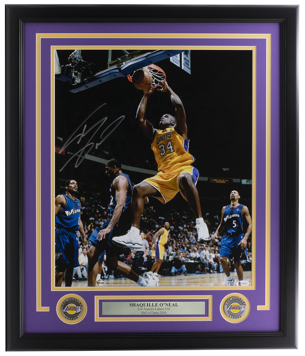 Shaquille O'Neal Signed Lakers Custom Framed Photo Display (Beckett) at PristineAuction.com Shaquille O'Neal Signed Lakers Custom Framed Photo Display (Beckett) at PristineAuction.com